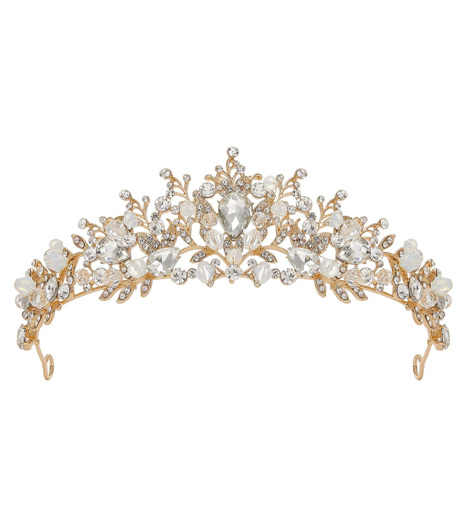 SWEETV Jeweled Metal Princess Tiara Queen Crown for Bride - Bridal Headpieces for Wedding, Quinceanera, Prom - Gold/Clear - Buy Online on GoSupps.com