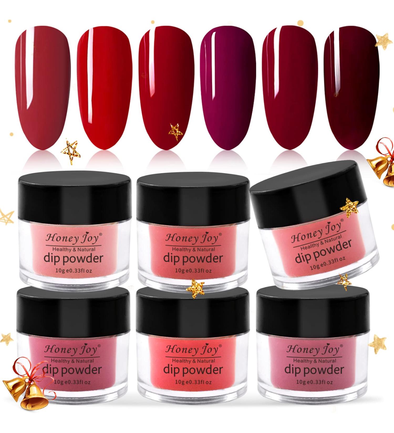 Honey Joy Wine Red Dip Powder Set - 6 Boxes Dark Barn Red Fine Dipping Colors - No Lamp Cure Gel Polish Effect - Even & Smooth Finish - Buy Online on GoSupps.com