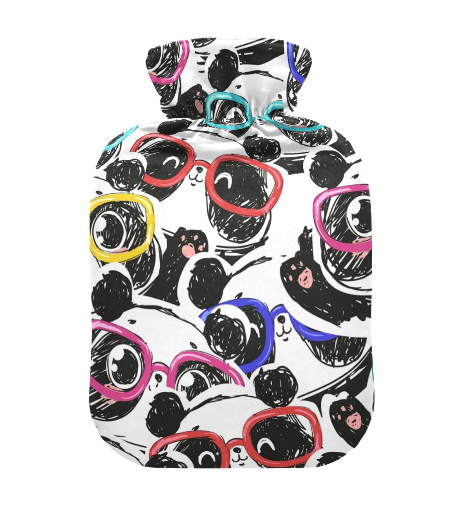 Hot Water Bottles with Panda Glasses Pattern | 2L Heating Bag for Pain Relief - Ideal for Women & Adults - Buy Online on GoSupps.com