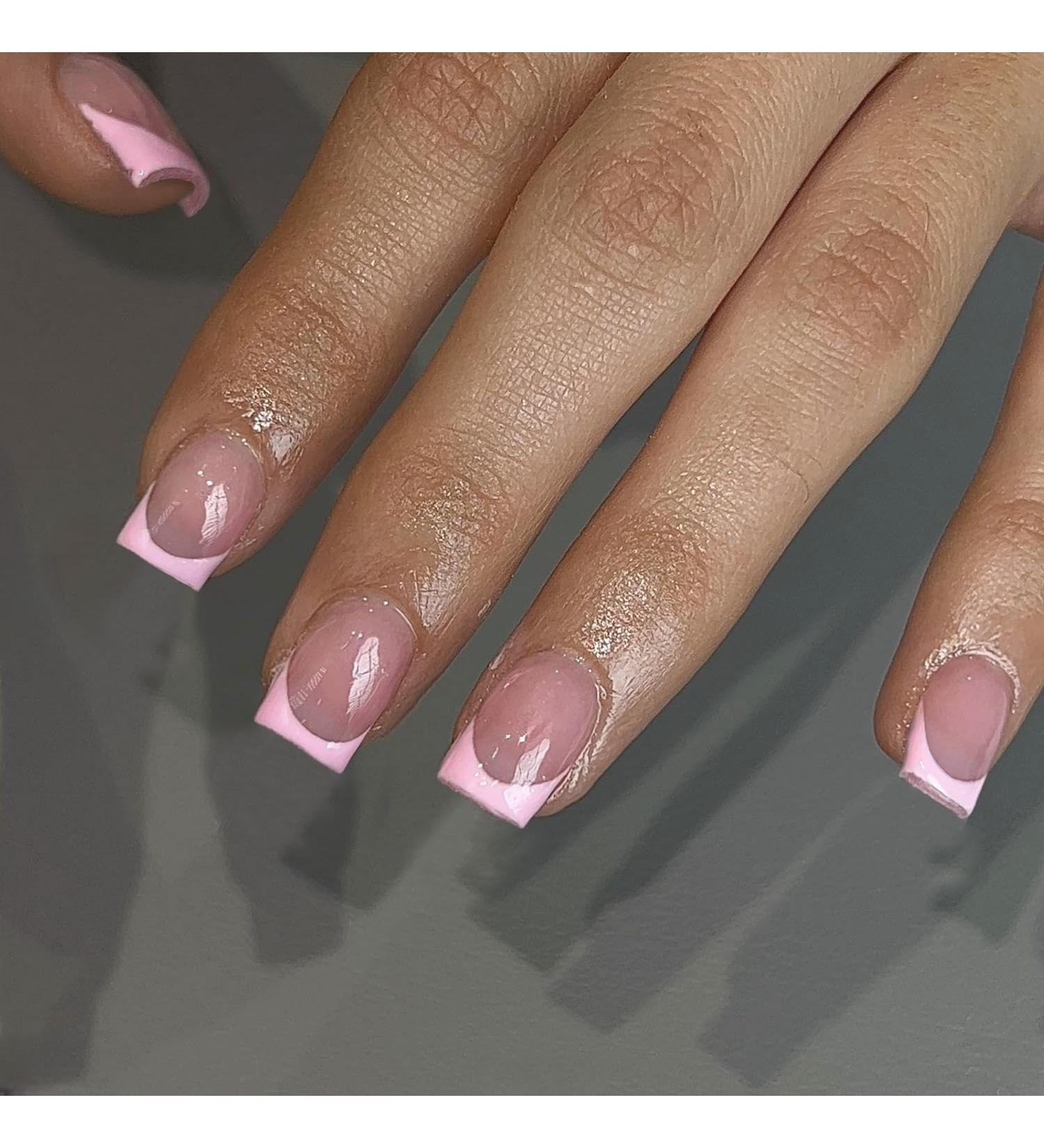 Buy Pink French Tip Press on Nails | Short Square Coffin & Acrylic Nails - 30 PCS Classical Nail Art - Buy Online on GoSupps.com