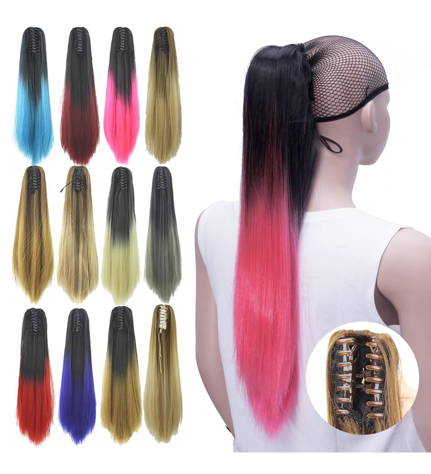 IMISSU Straight Clip on Hairpiece Extensions Pony Tail Clip Claw Ombre Ponytail Hair Pieces (Ombre Pink) - Buy Online on GoSupps.com