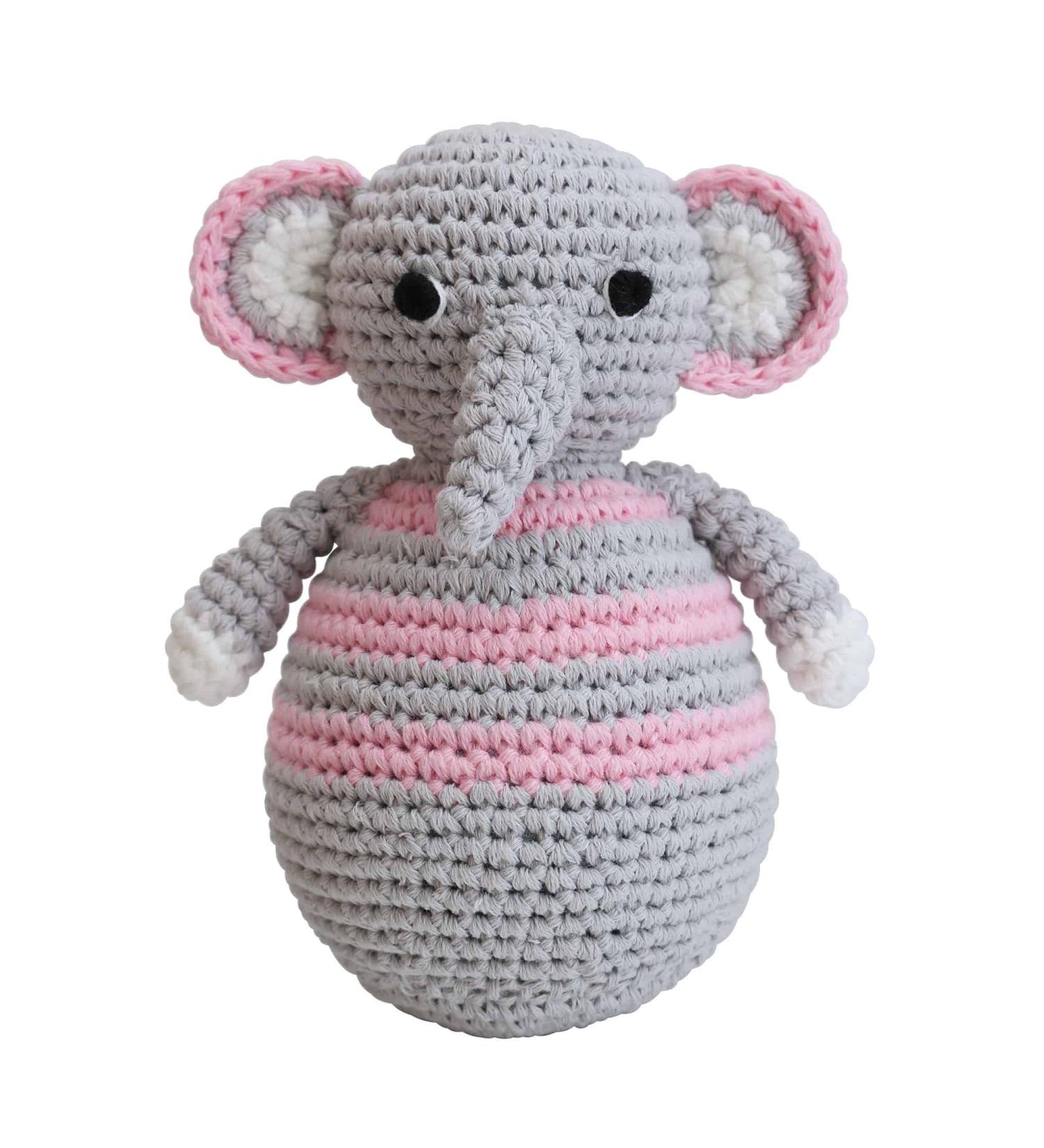 SESIBABA Jumbo Pink Elephant Toy - Handmade & Crocheted Motor Toy for Babies 0 Months - Wobble & Bell Effect - Soft Plush Gift - Buy Online on GoSupps.com