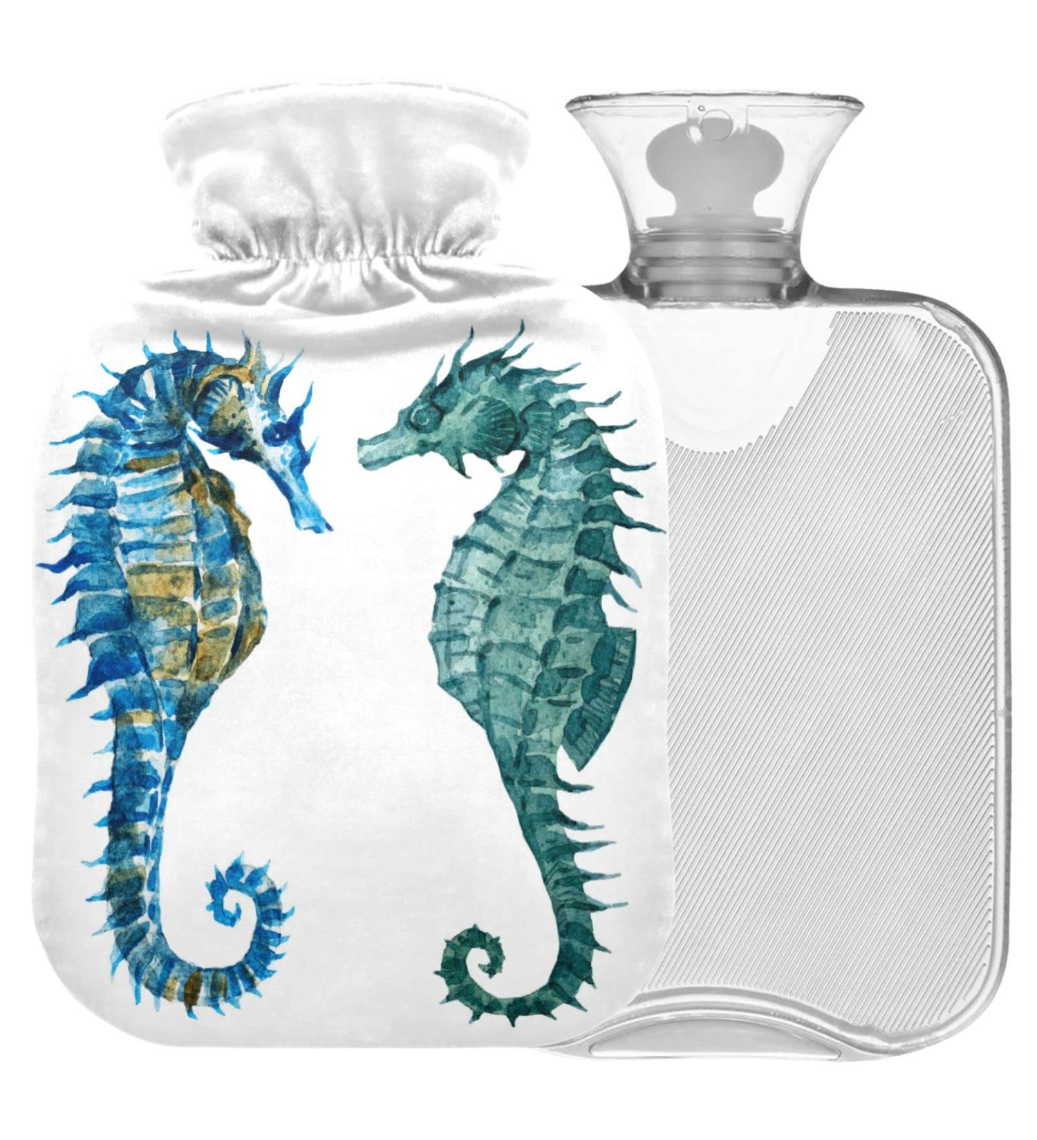 NAANLE Watercolor Heat Bottle with Seahorse Design - 2L Hot Water Bottle for Pain Relief & Warmth - Ideal for Bed Hands & Feet - International Shipping Available - Buy Online on GoSupps.com