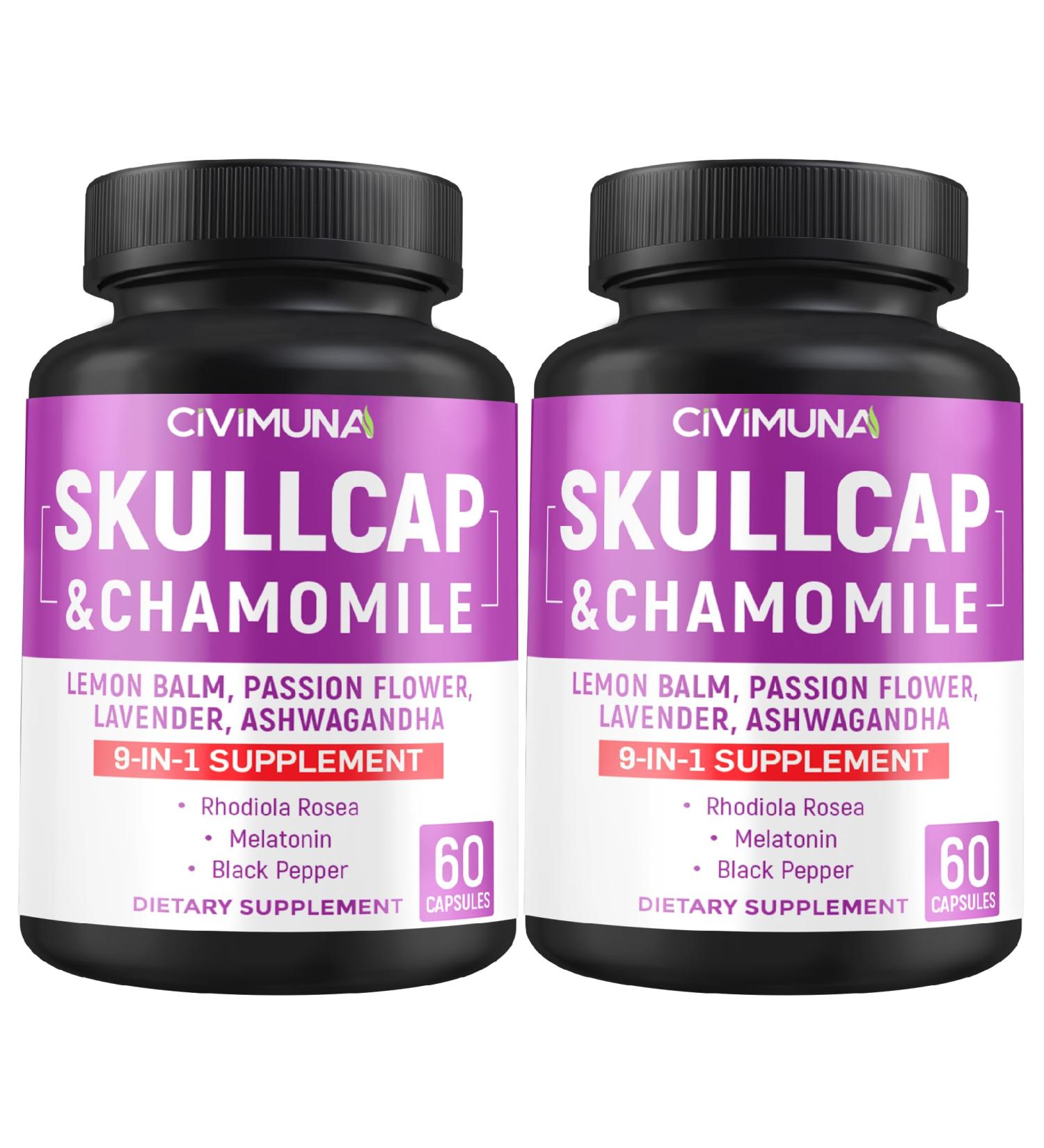 CIVIMUNA Skullcap Capsules with Skullcap Chamomile Lemon Balm and More - 120 Capsules for 4 Months Supply (Pack of 2) - Buy Online on GoSupps.com