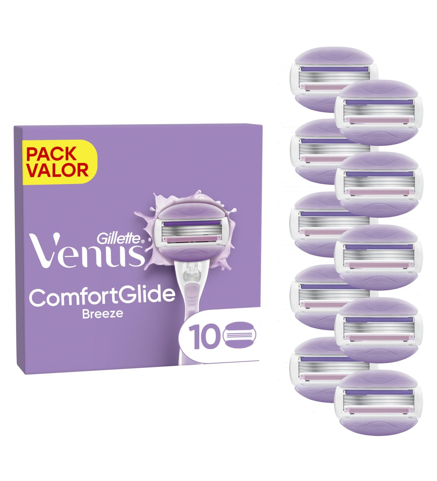 Gillette Venus Comfortglide Breeze Blade Refills x10 For Women 3 Built-in Blades for a Close Smooth Shave - Buy Online on GoSupps.com