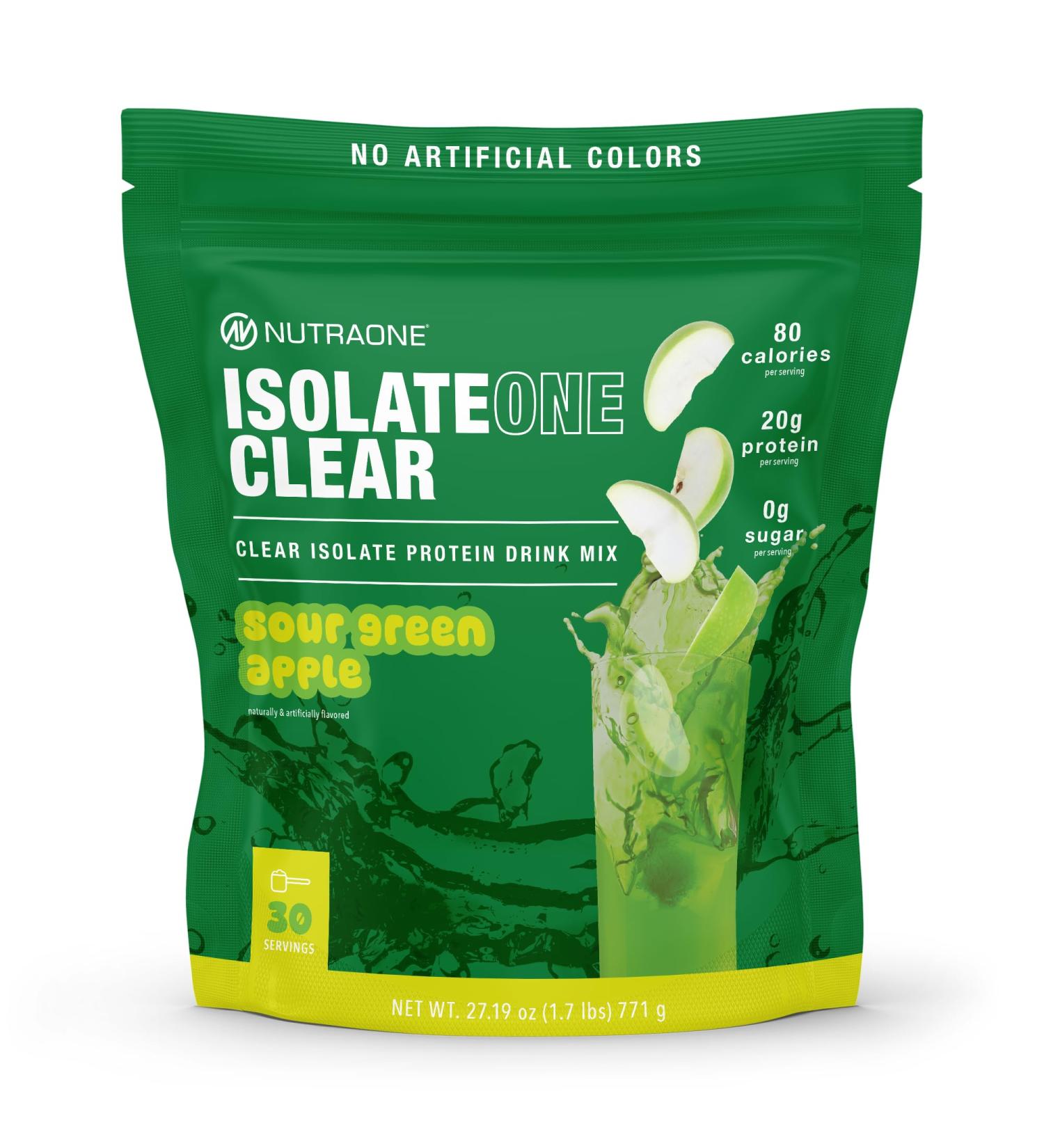 NutraOne Clear Whey Protein Powder Drink Mix Naturally & Artificially Flavored Clear Protein Drink 20g of Protein Zero Sugar (Sour Green Apple - 30 Servings) - Buy Online on GoSupps.com