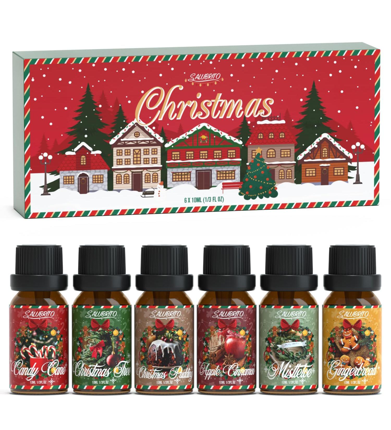 SALUBRITO Christmas Essential Oils Set Winter Holiday Fragrance Oil Gift Set for Diffuser Candle Soap Making Candy Cane Christmas Tree Christmas Pudding Apple Cinnamon Gingerbread Mistletoe - Buy Online on GoSupps.com