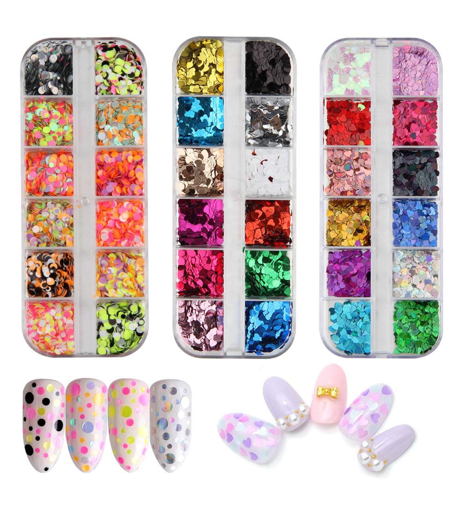 Nail Seedlettes - 36 Glitter Sequin Shapes (Hearts Stars Moons) | Holographic Nail Art Accessories for DIY Crafts & Decorations - Buy Online on GoSupps.com