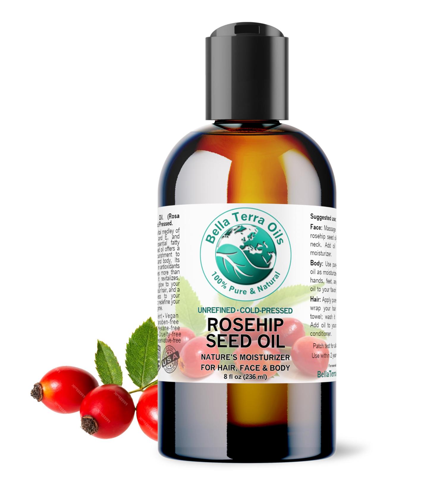 Buy Bella Terra Organic Rosehip Facial Oil 8 oz | Rich in Essential Fatty Acids & Antioxidants for Glowing Skin | Elevate Your Daily Face Ritual - Buy Online on GoSupps.com