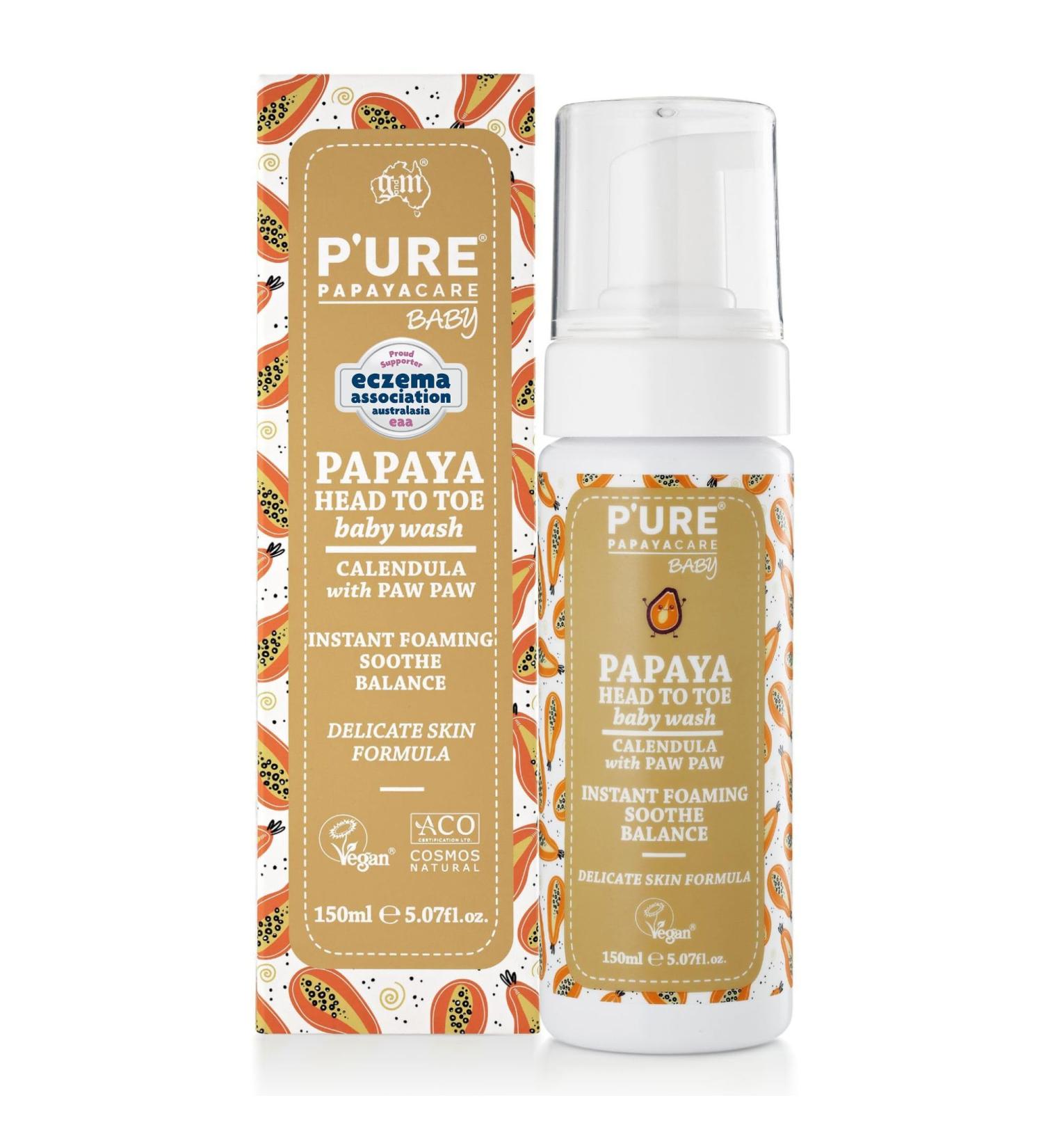 P'ure Papayacare Nettoyant t te aux pieds pour b b avec papaye et calendula hydrate et nettoie la peau de b b 150 ml - Buy Online on GoSupps.com