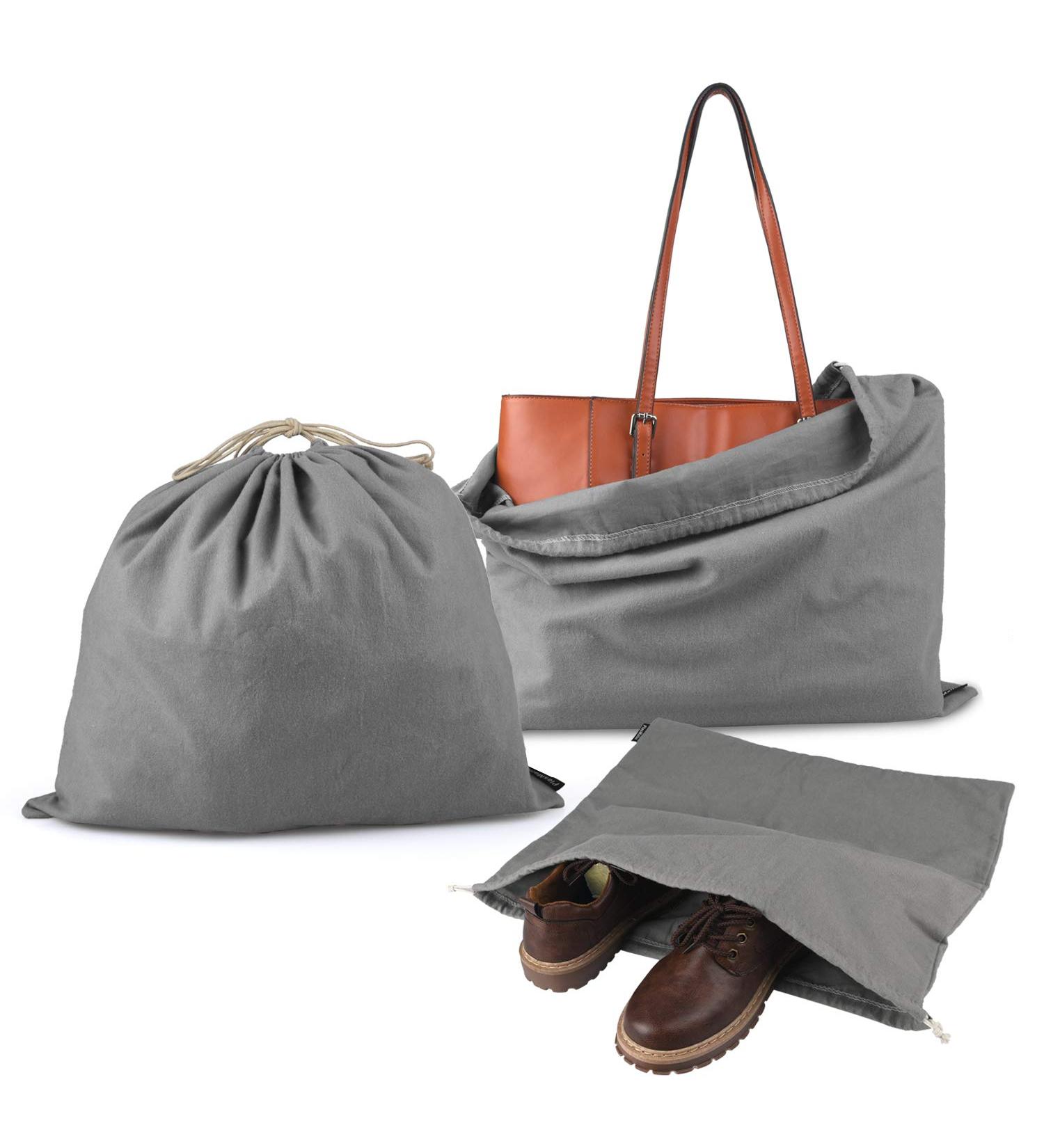 PlasMaller Dust Cover Storage Bags - Set of 3, 100% Cotton Flannel with Drawstring, for Handbags, Purses, Shoes & Boots - Grey - Buy Online on GoSupps.com