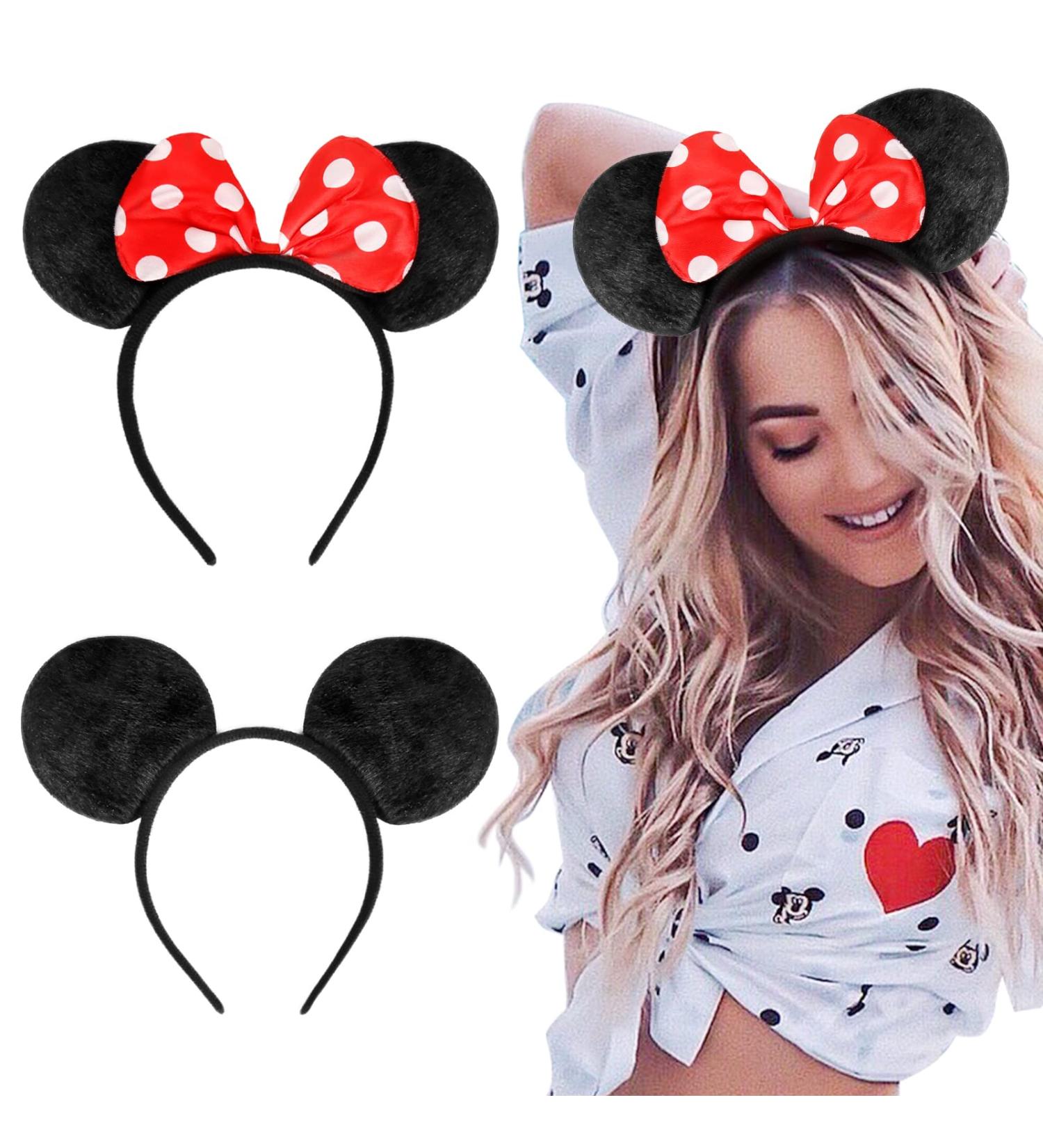 Black & Pink Mouse Ears Bow Headbands for Women and Girls - 2 Pcs Set for Christmas Party Cosplay Costume - Buy Online on GoSupps.com