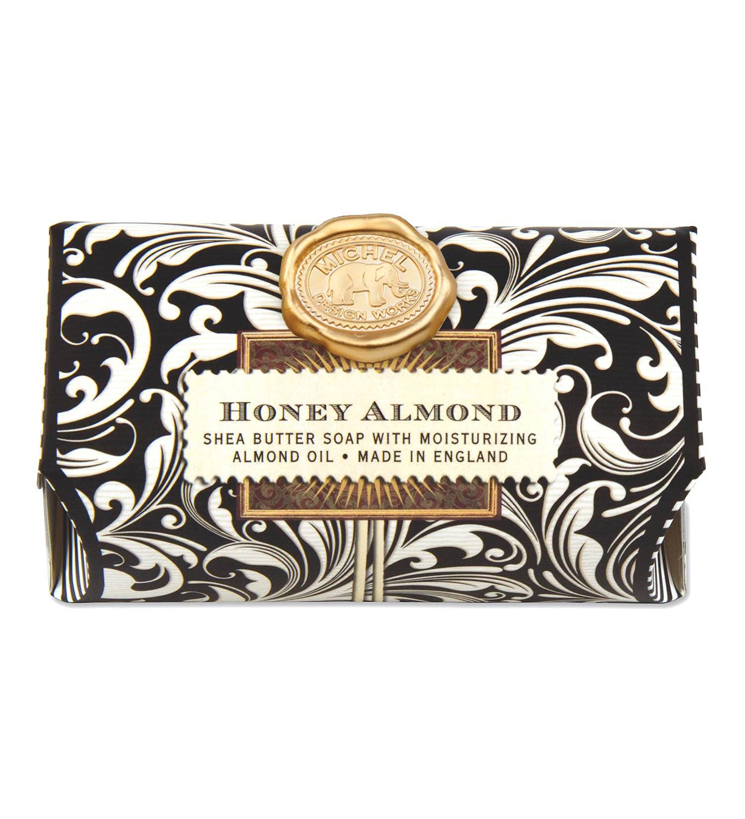 Michel Design Works Triple-milled and Handmade Large Bath Soap Bar Honey Almond Scent and Design with Shea Butter Long Lasting 8.7oz Bar - Buy Online on GoSupps.com
