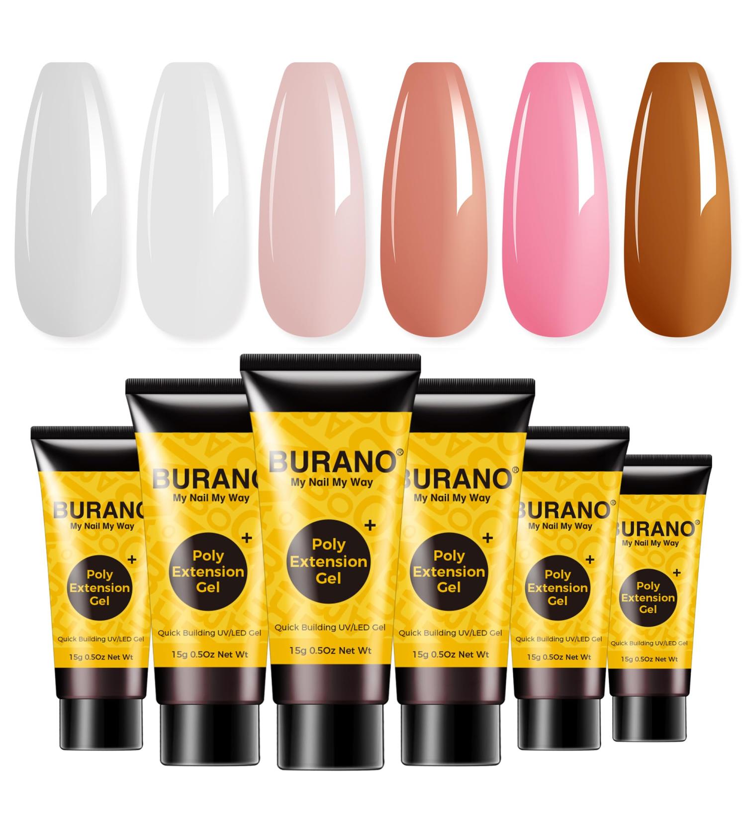 Burano Poly Extension Gel Nail Kit - 6 Colors Builder Set for DIY Nail Art (Pink Nude) - Perfect for Beginners and Professionals - Buy Online on GoSupps.com