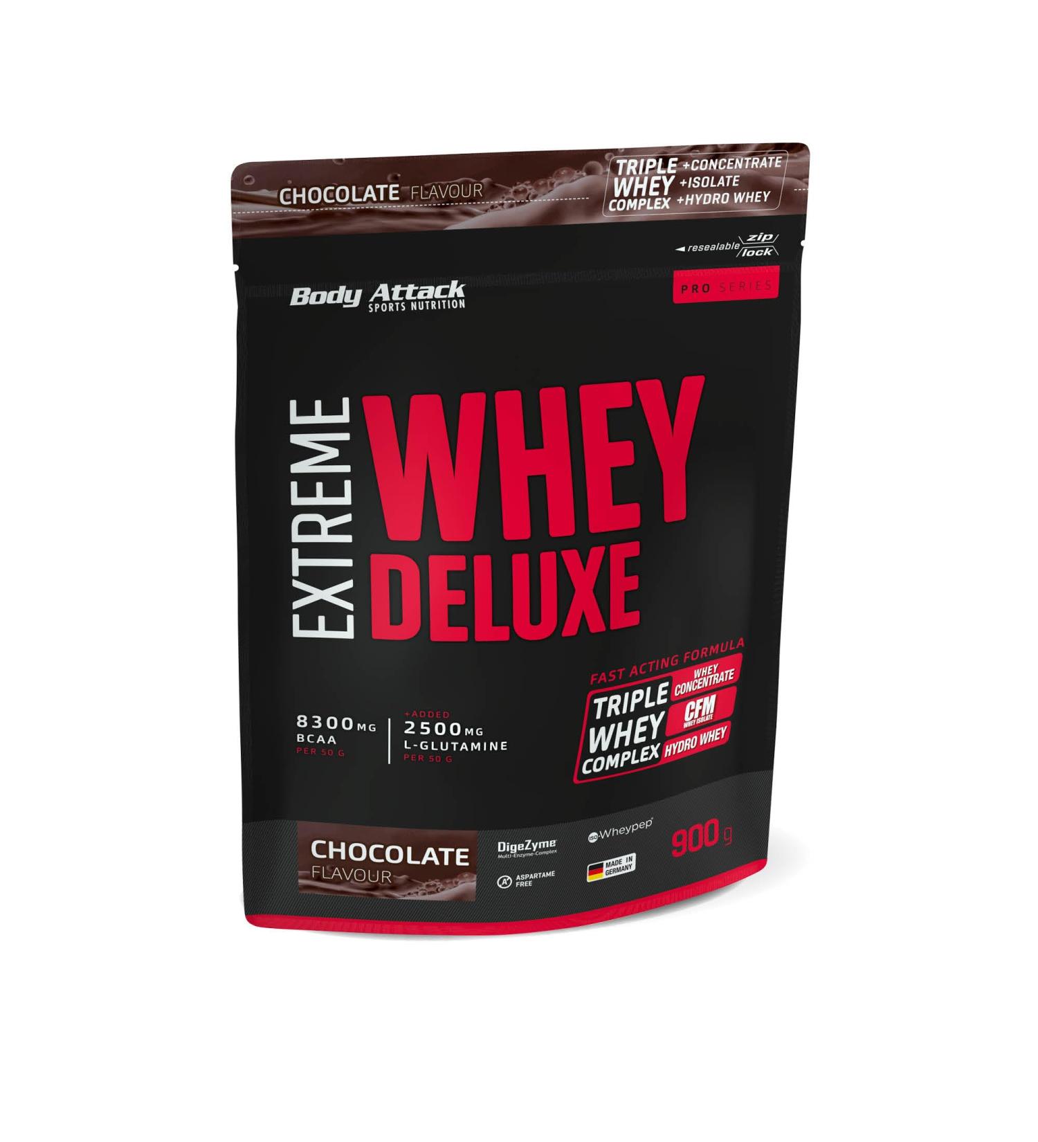 Body Attack Extreme Whey Deluxe Chocolate 900g - High-Quality Protein Powder Low Fat & Sugar CFM Whey Isolate - Made in Germany - International Shipping - Buy Online on GoSupps.com