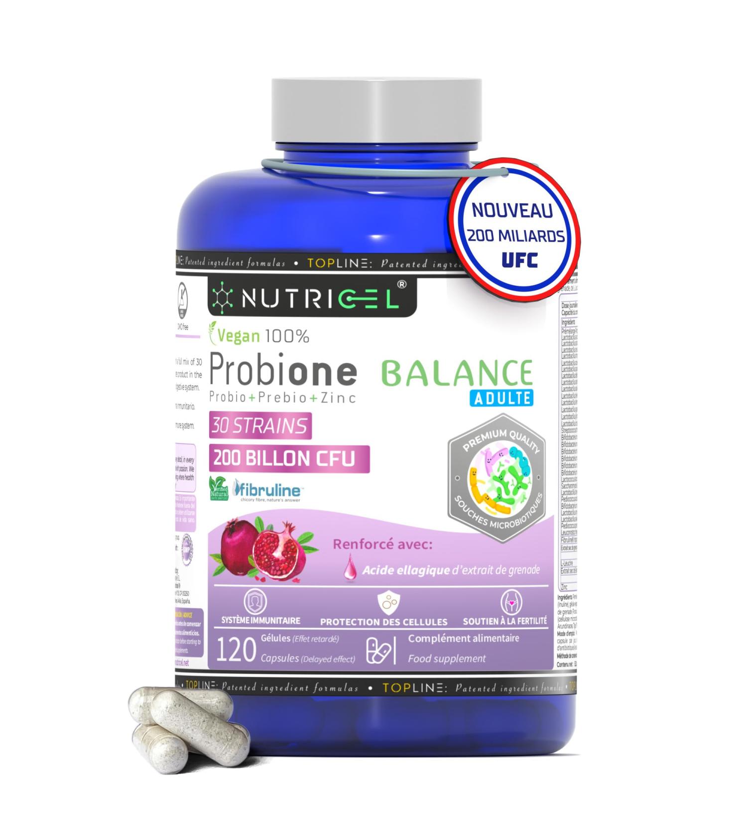 Probiotique flore intestinale - 200 Milliards UFC/Jour - 30 souches bact riennes 120 G lules Gastro-r sistantes. Probiotiques et prebiotique avec Zinc Inuline et Extrait de Grenade. 100% V gan - Buy Online on GoSupps.com