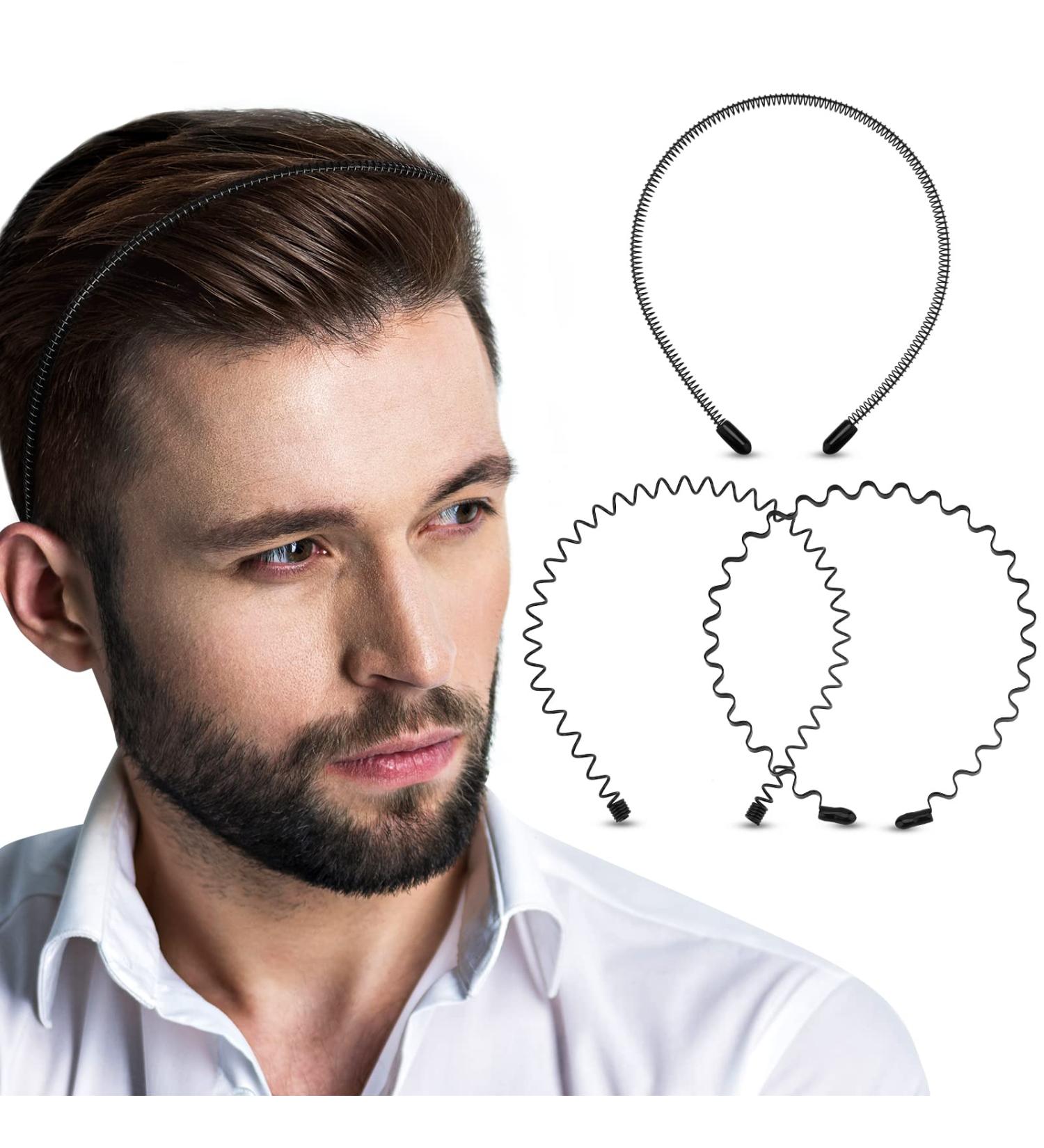 PROUSKY Metal Headband for Boy Men Unisex Hair Band Headbands Metal Black Head Band Spring Wavy Nonslip Elastic Hair Accessories for Men Women (Mix) - Buy Online on GoSupps.com