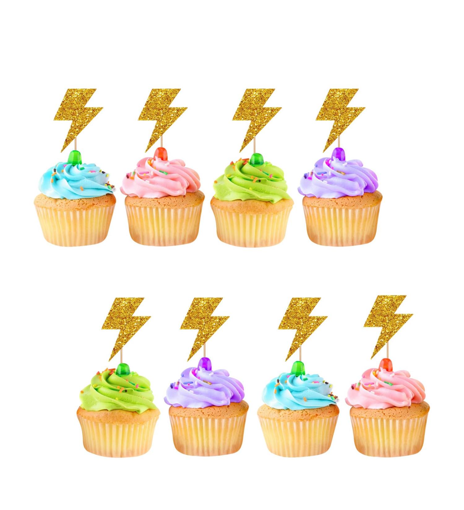 ROSTYAKZ 24pcs Lightning Cupcake Toppers for Baby Shower Lightning Sign Cupcake Toppers Gold Glitter Lightning Cake Decoration for Baby 1st Birthday Party Supplies - Buy Online on GoSupps.com