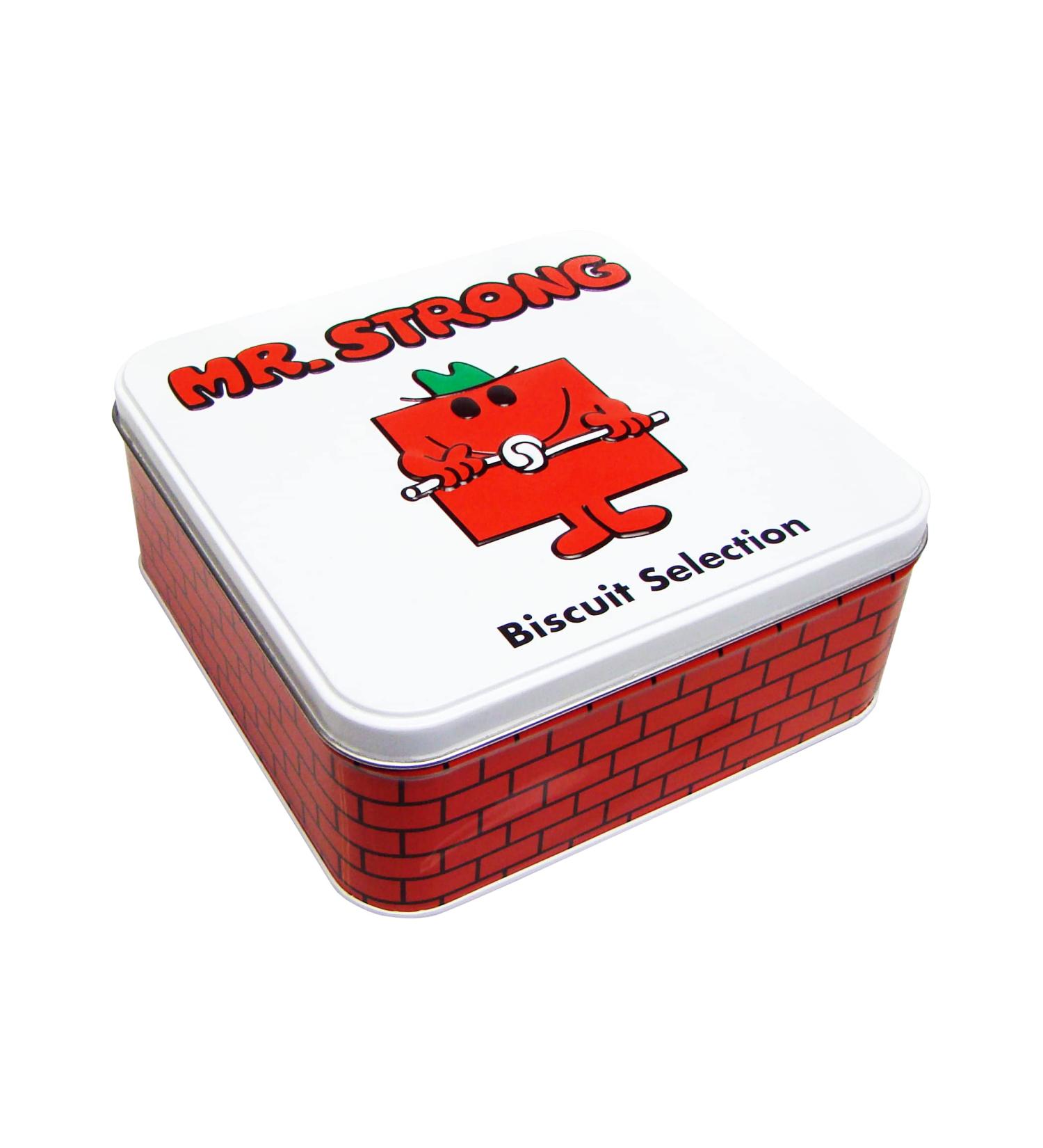 Mr. Men Little Miss Mr. Strong Biscuit Tin Filled with 100g Chocolate Chip Cookies & 100g Shortbread Biscuits