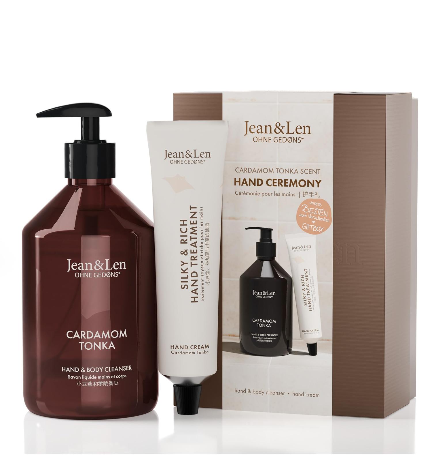 Jean & Len Hand Ceremony Cardamom & Tonka with Hand & Body Cleanser and Hand Treatment High-Quality Gift Box Gentle Spicy Fragrance Packaging is FSC Certified Vegan Gift Set - Buy Online on GoSupps.com