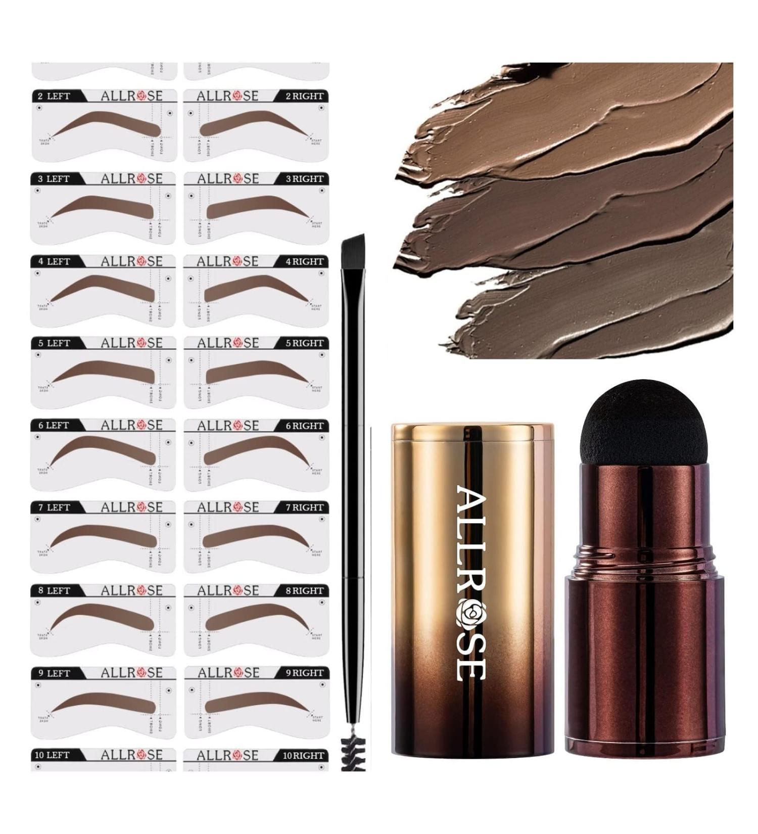 ALLROSE Eyebrow Stamp Stencil Kit | Waterproof Eyebrow Stamp & Stencils for Perfect Brows | Dark Brown | International Shipping Available - Buy Online on GoSupps.com