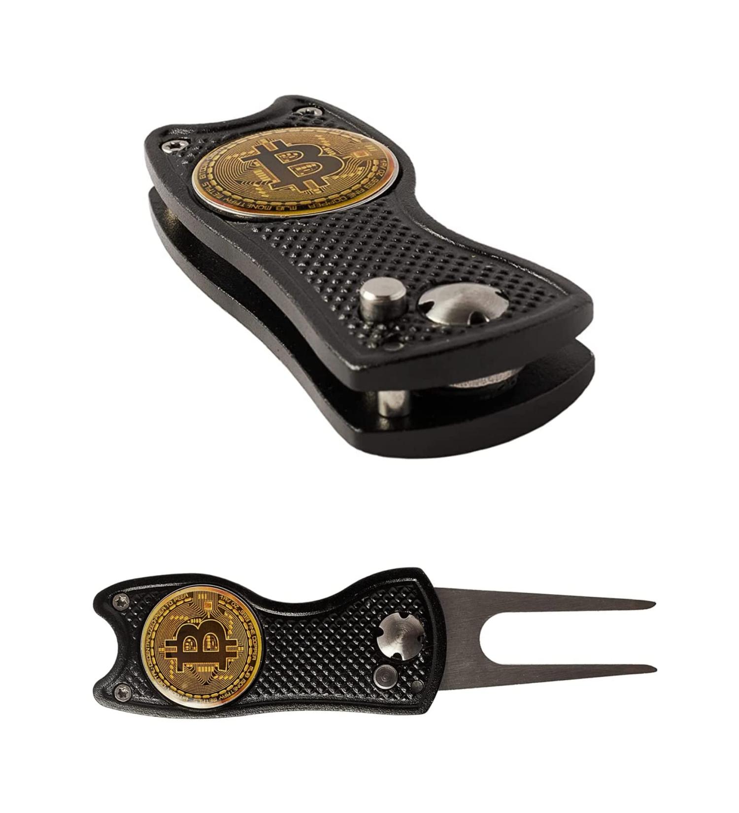 HODL 21 Bitcoin Golf Divot Repair Tool - All-Metal 3-in-1 Golf Multitool | Foldable with Pop-up Button & Magnetic Ball Marker - Buy Online on GoSupps.com