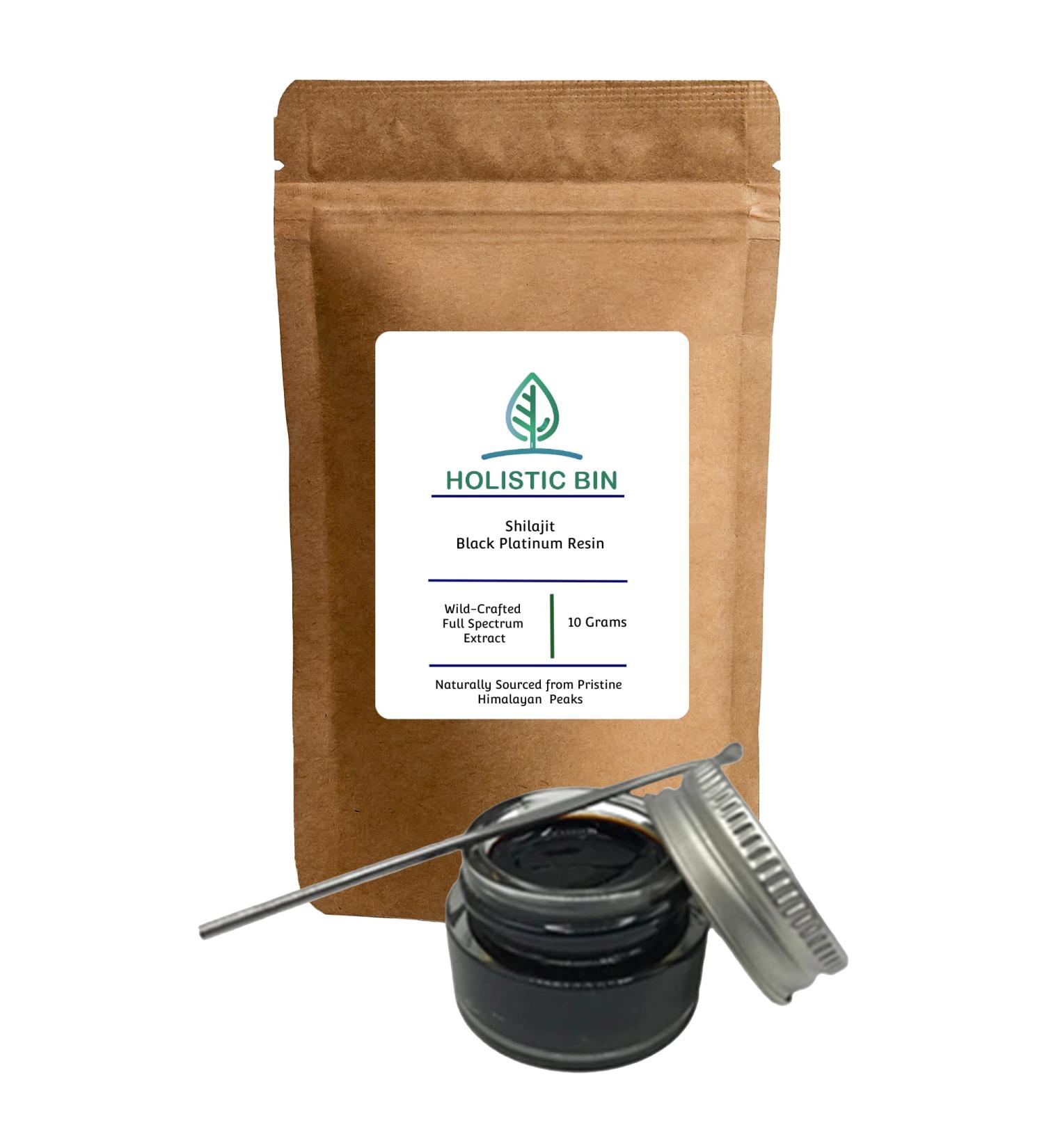Holistic Bin Himalayan Shilajit Resin | Black Platinum | Rich in Fulvic & Humic Acid, Minerals | Easy Mixing | With Spoon - Buy Online on GoSupps.com