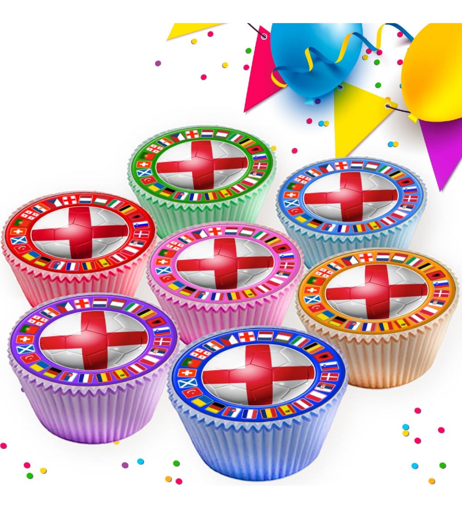 EURO 24 FOOTBALL ENGLAND FLAG PARTY EDIBLE ICING CUPCAKE TOPPERS DECORATIONS x 24