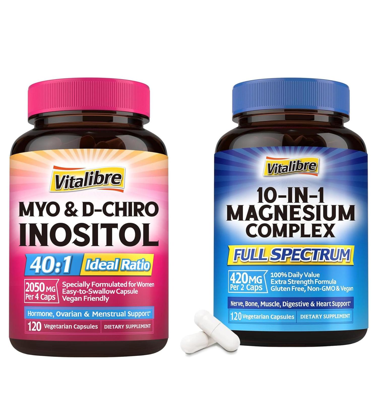 Inositol Supplement 120 Capsules & 10 in 1 Magnesium Complex 120 Capsules - Buy Online on GoSupps.com