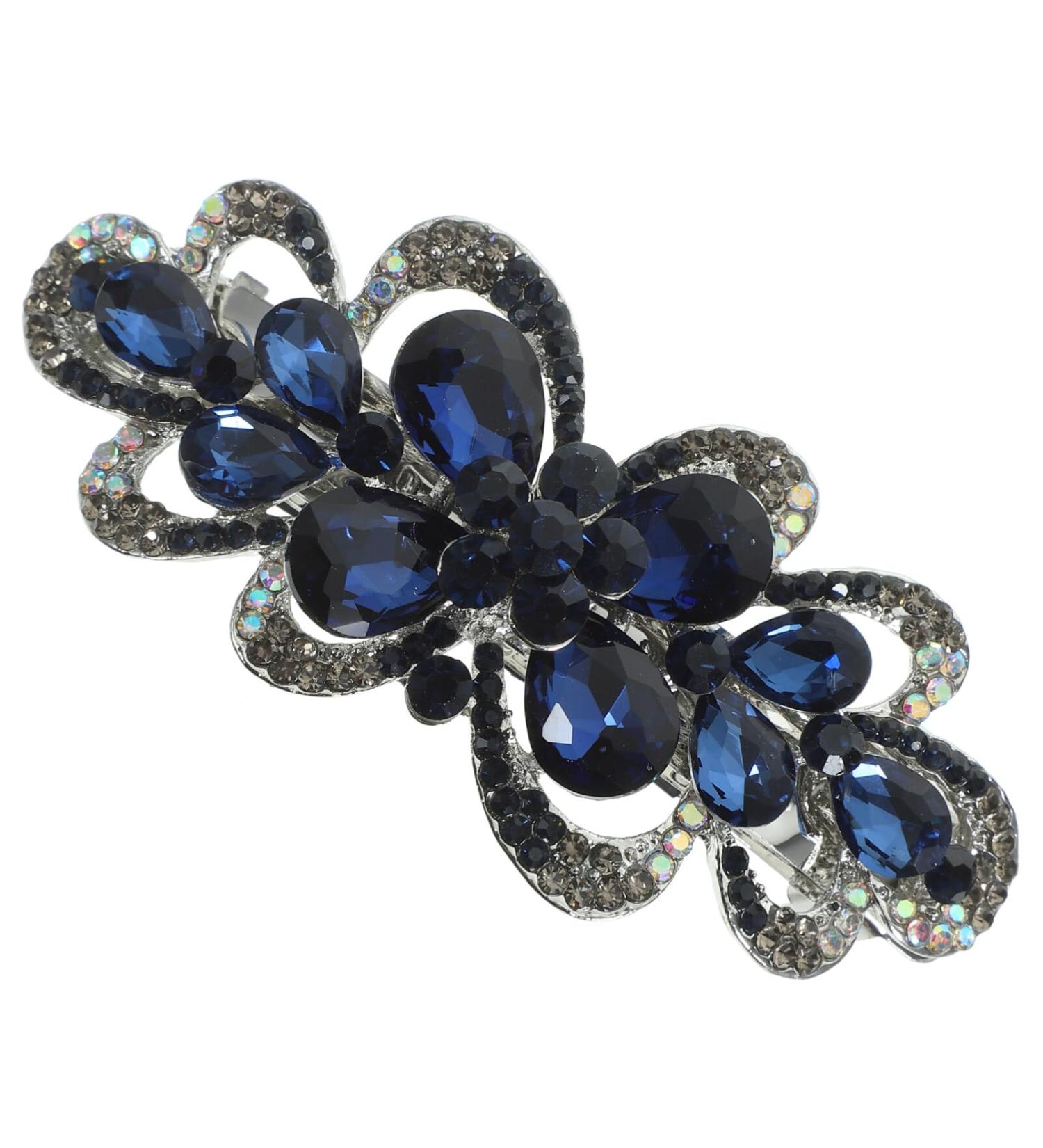 FRCOLOR Flower Crystal Rhinestones Hair Barrettes French Jewelry Hair Clip Luxury Glitter Sparkly Jeweled Hair Clips Fashion Spring Clip for Women Girls Hair Styling Accessories Dark Blue - Buy Online on GoSupps.com