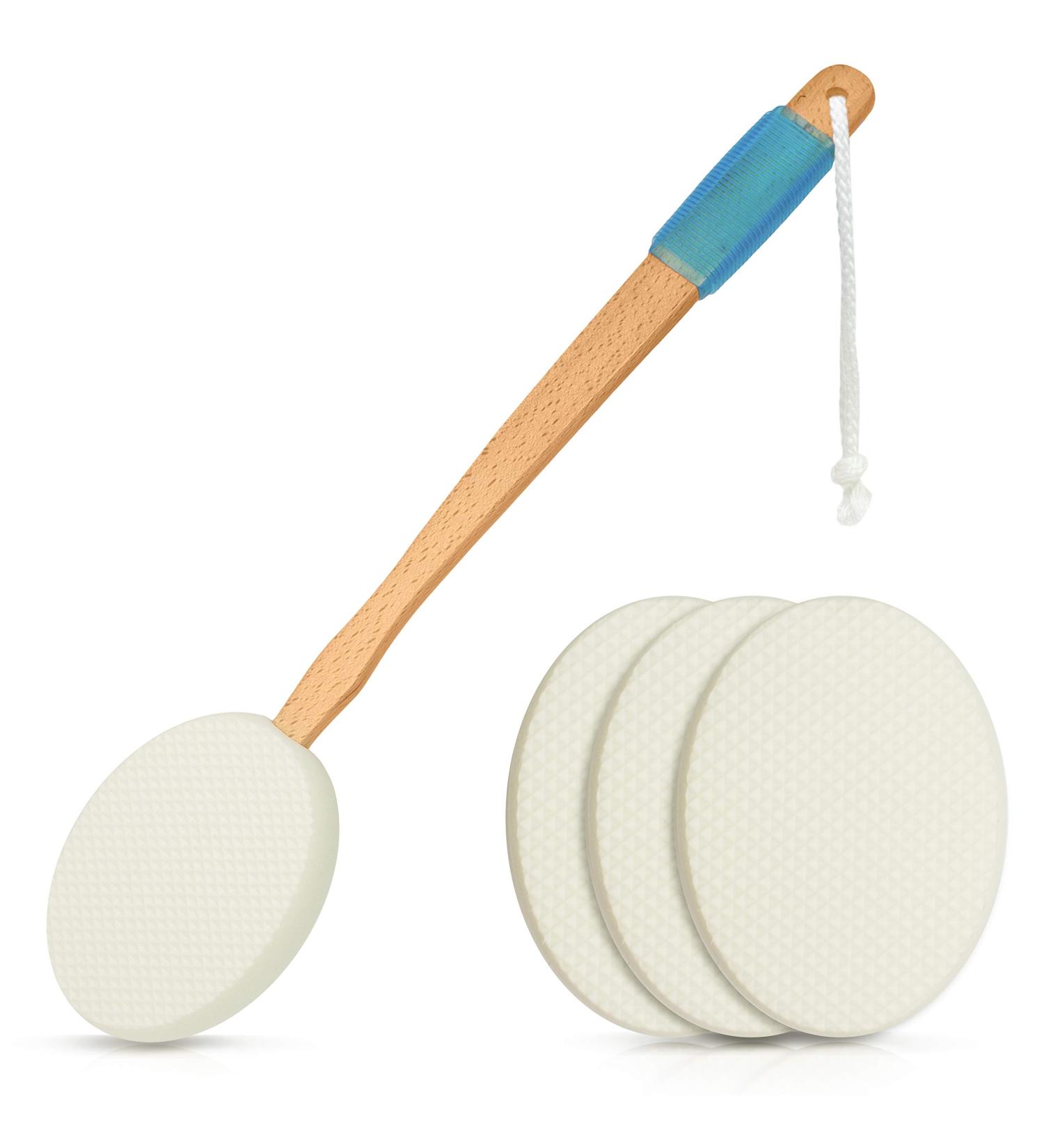 RMS 17.5 Long Lotion Applicator with 4 Pads - Easy Reach Body Wash Shower Brush for Men & Women - Travel Bag Included - Buy Online on GoSupps.com