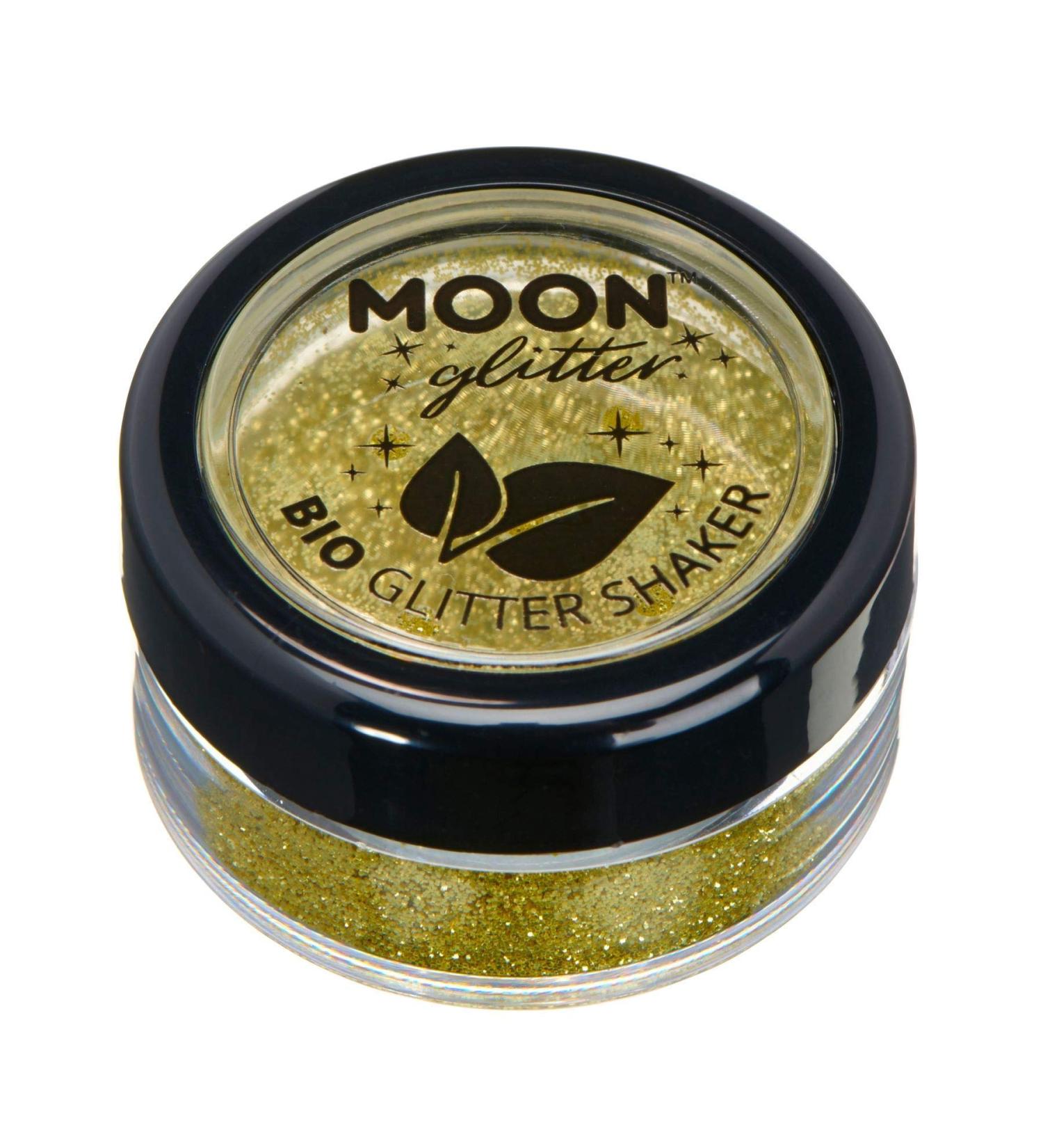 Biodegradable Gold Eco Glitter Shaker by Moon Glitter - 5g | Cosmetic Bio Festival Makeup for Face, Body, Nails, Hair & Lips - Buy Online on GoSupps.com