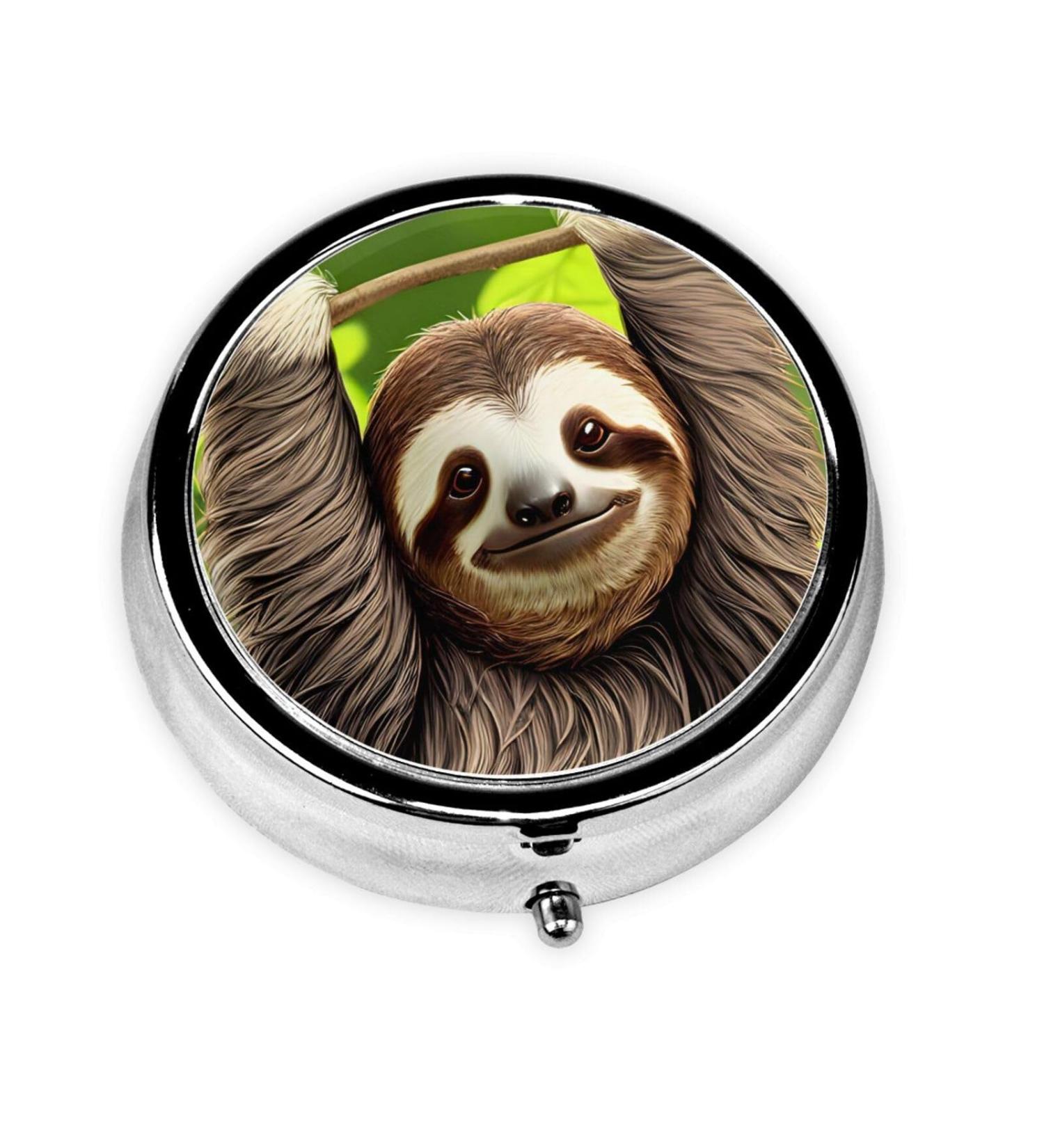 Cute Sloth Round Pill Box - 3 Compartment Portable Travel Organizer for Easy Medication Management - Buy Online on GoSupps.com
