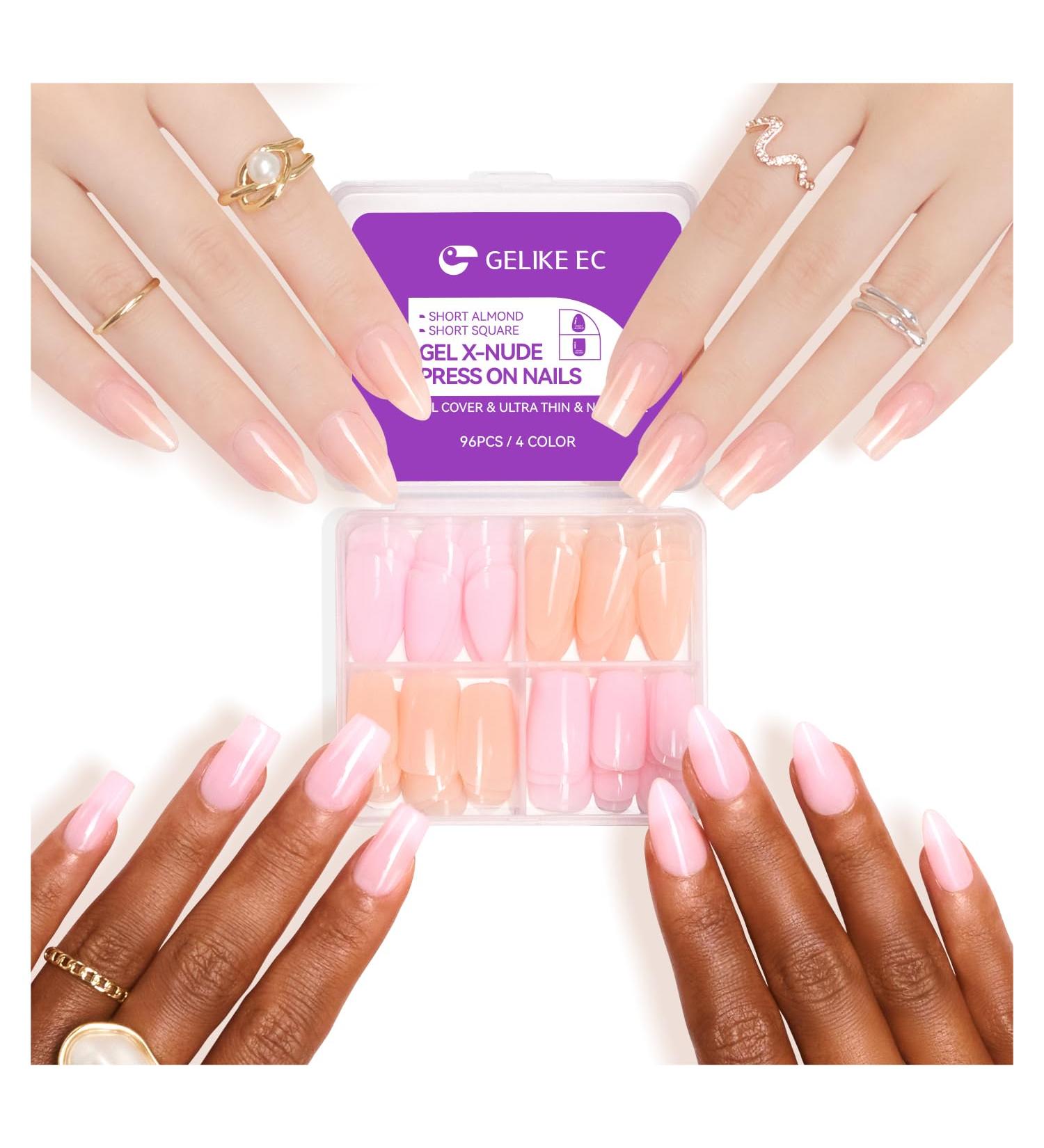 Colored Gel X Nail Tips - 96Pcs Nude Short Length Press on Nails - Almond & Square Shape - Soft Gel-like EC 4 in 1 Mixed X-coat Tips - Nail Extensions - Buy Online on GoSupps.com