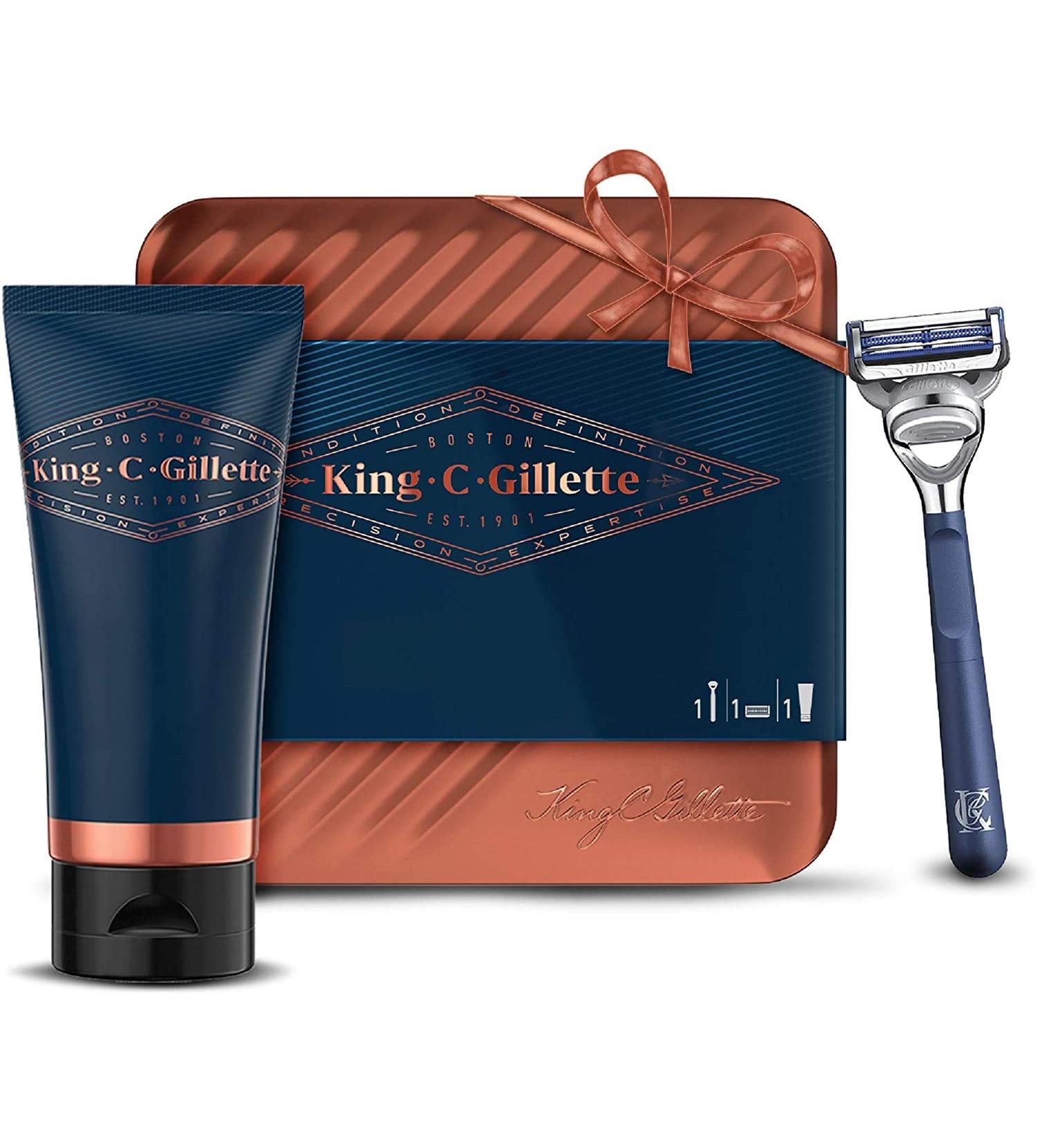 Buy King C. Gillette Shaving Set for Men - Neck Razor Transparent Gel & Tin Box | Perfect Gift for Dad - Buy Online on GoSupps.com