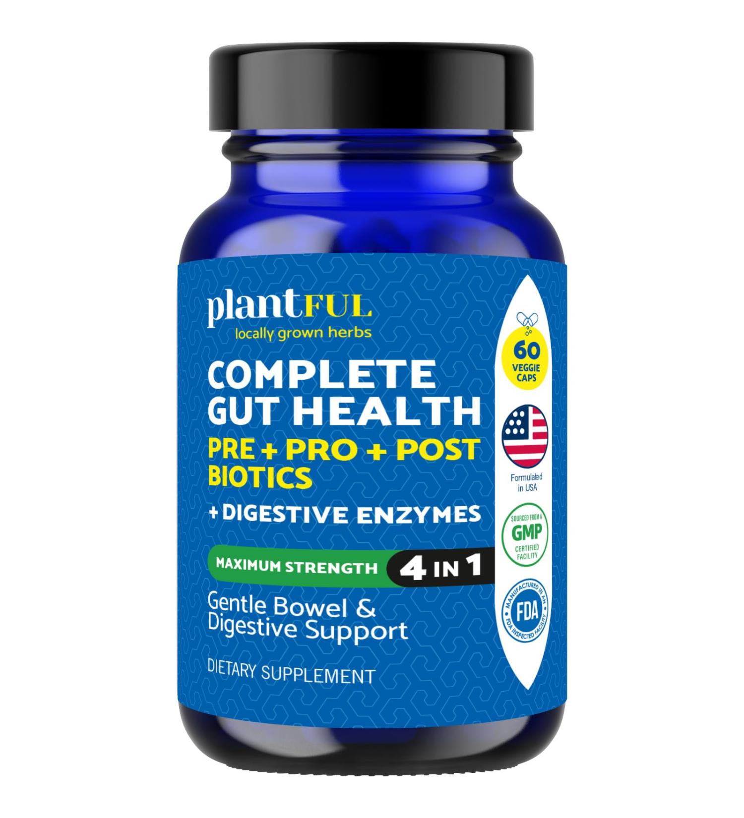 4-in-1 Pre Post Probiotics & Digestive Enzymes - Complete Gut Health & Digestive Support for Women & Men - Prebiotic Probiotic & Postbiotic Gas & Bloating Relief 60 Non GMO Capsules - Buy Online on GoSupps.com