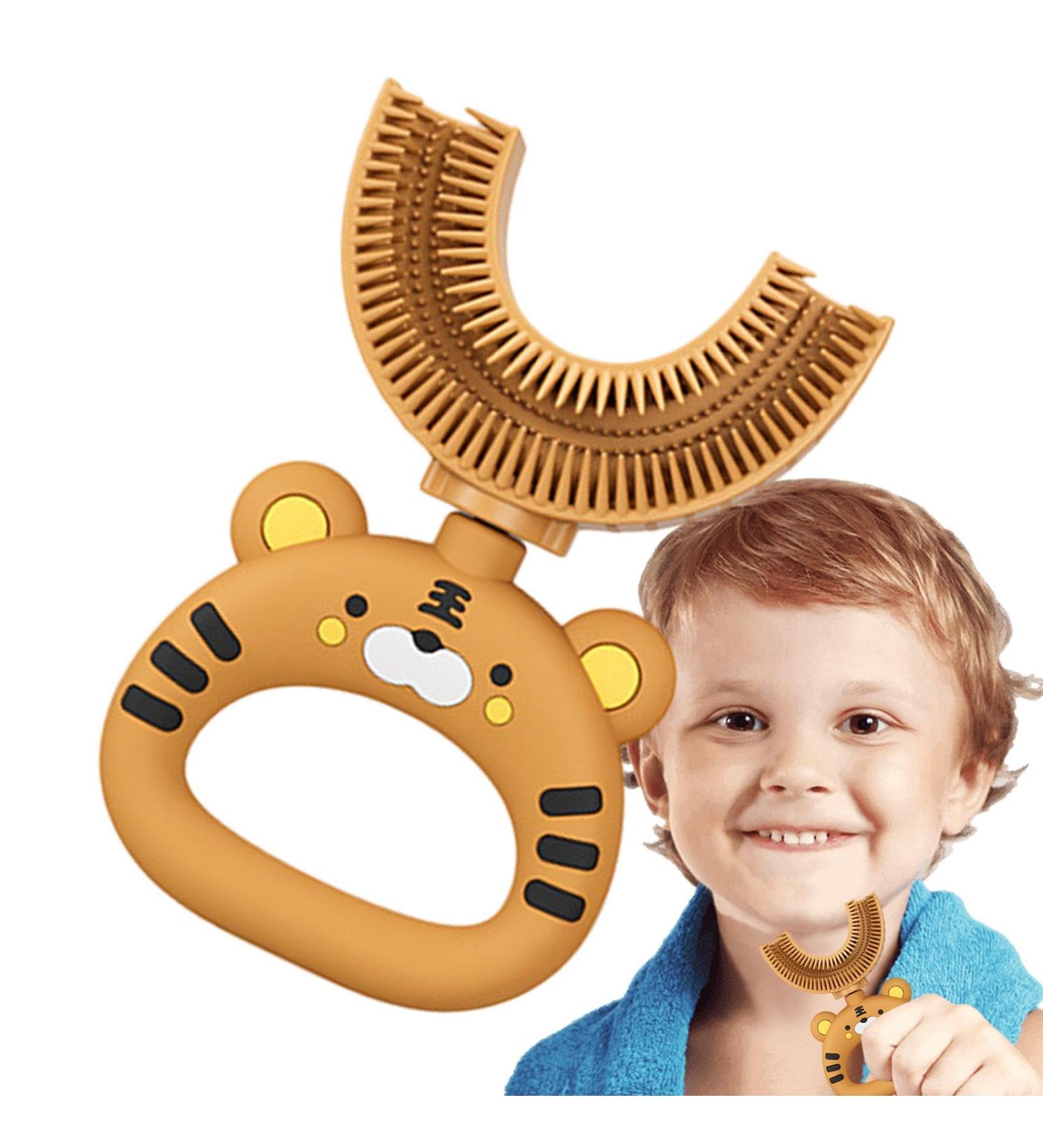 Shop Cartoon Tiger U-Shaped Toothbrush | 360 Soft Silicone Dental Care for Kids | International Shipping - Buy Online on GoSupps.com