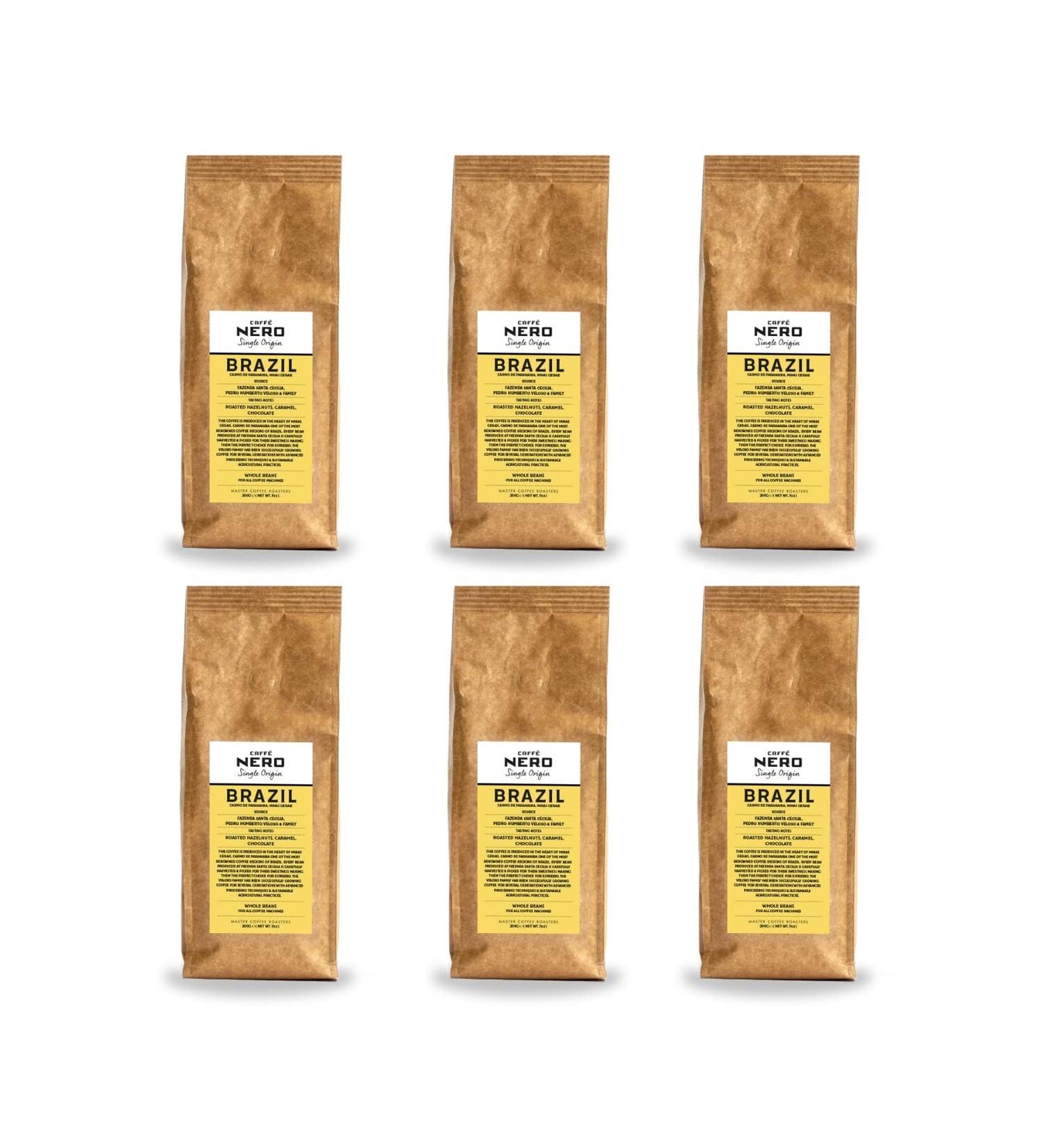 Caff Nero - Brazil Blend Coffee Beans - Medium Roast - 1.2KG (6 x 200g Bulk Pack) - Buy Online on GoSupps.com