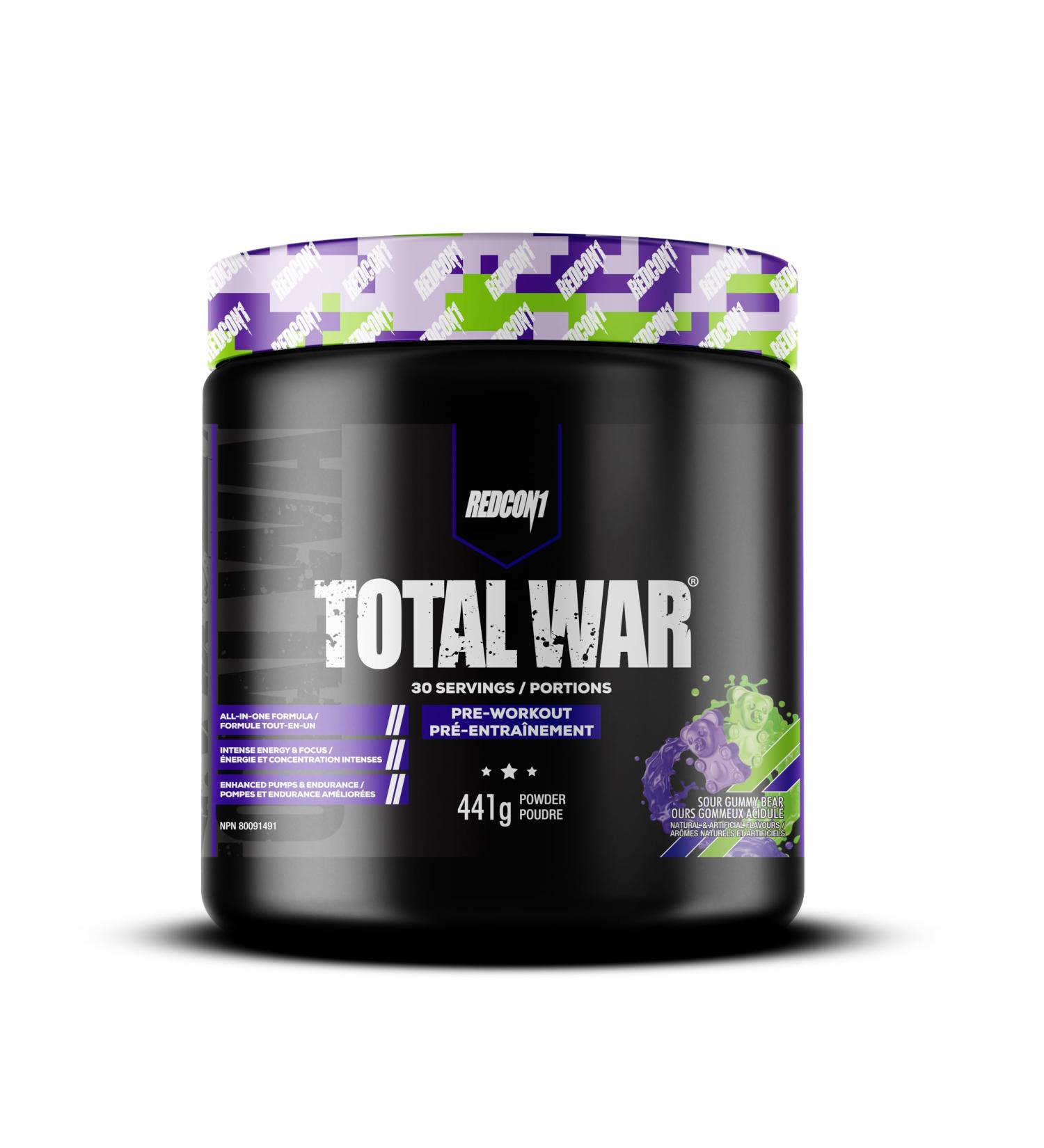 REDCON1 Total War Pre Workout Powder Sour Gummy Bear - Beta Alanine + Citrulline Malate Vegan & Keto Friendly Preworkout for Men & Women with 250mg of Caffeine - Fast Acting HMB (30 Servings) - Buy Online on GoSupps.com