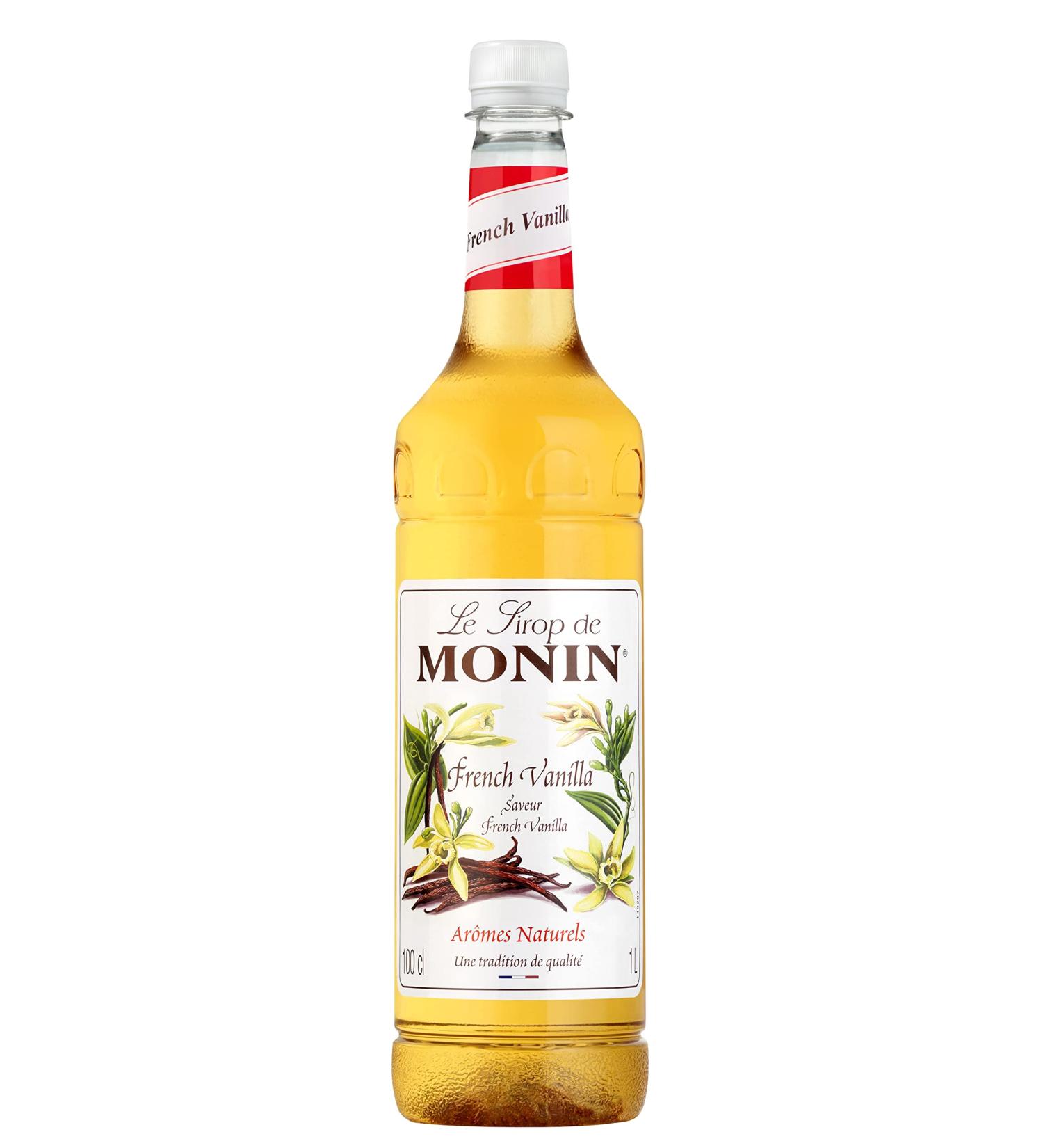 MONIN Premium French Vanilla Syrup 1L - Vegan-Friendly, Allergen-Free | 100% Natural Flavours for Coffee & Cocktails - Buy Online on GoSupps.com