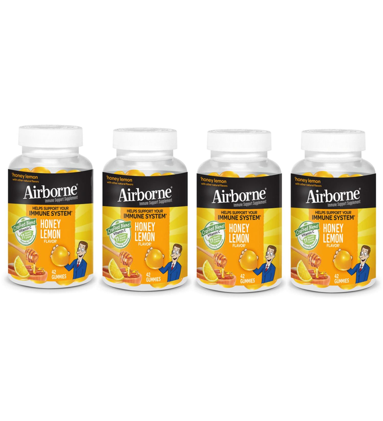 Airborne 200mg Vitamin C + Zinc Gummies for Adults - Immune Support Supplement (42 Gummies) - Honey Lemon Flavor - Antioxidant Vitamins A, C & E - Buy Online on GoSupps.com