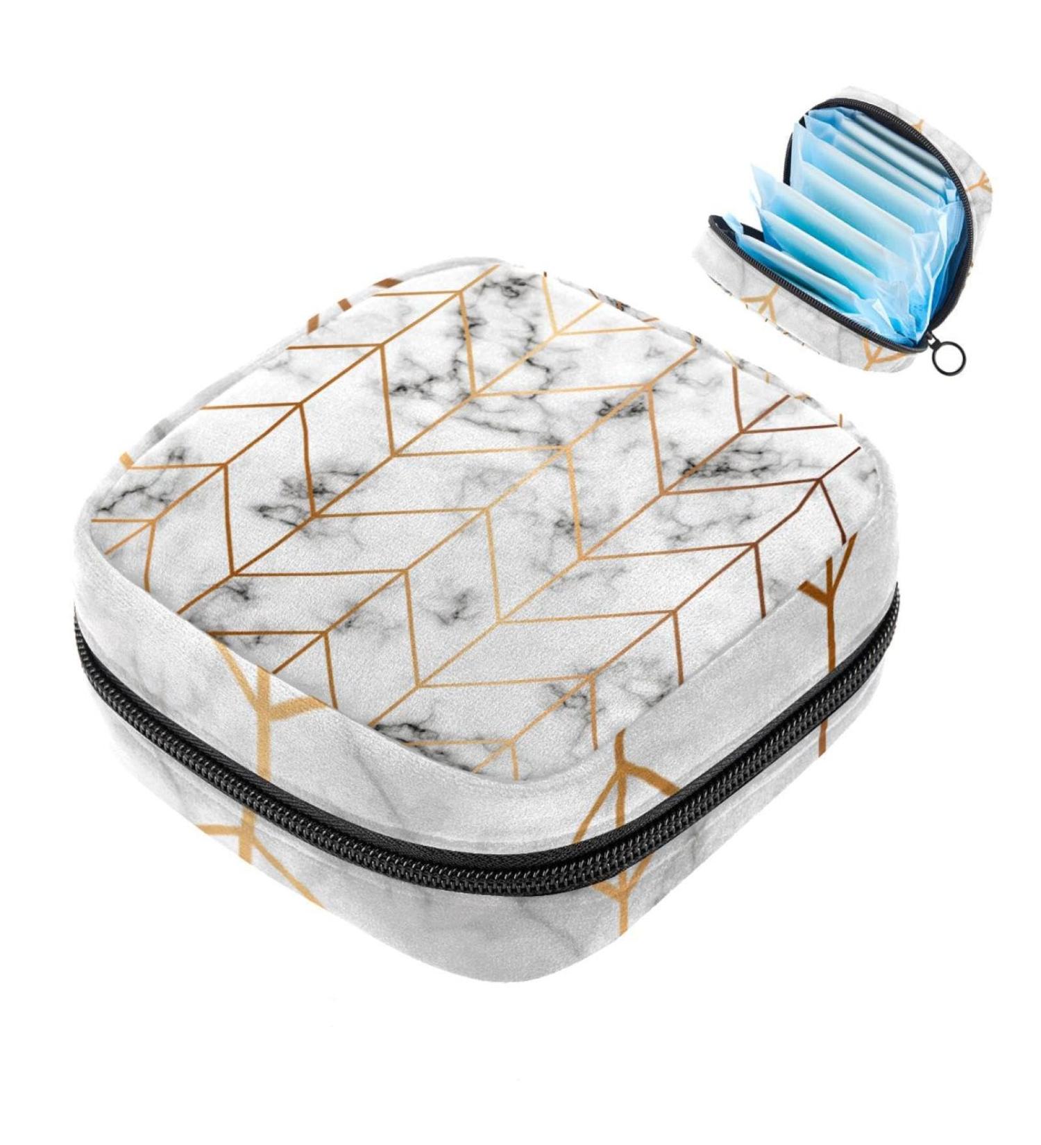 Stylish White Marble Storage Bags for Women's Bandages & Menstrual Essentials - Portable Multi-Colored Organizer for School & Office - Buy Online on GoSupps.com