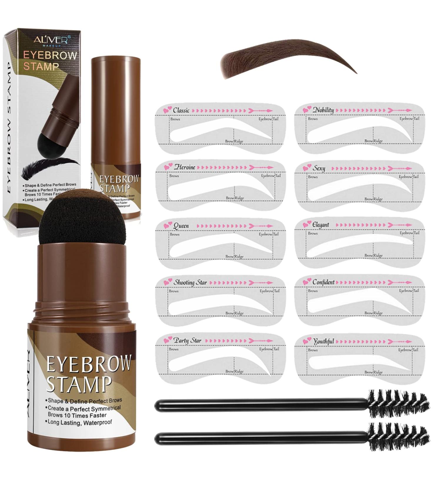 Professional Eyebrow Stamp Stencil Kit: Waterproof, Long Lasting, Dark Brown Eyebrow Powder with 10 Stencils and 2 Brushes - Buy Online on GoSupps.com
