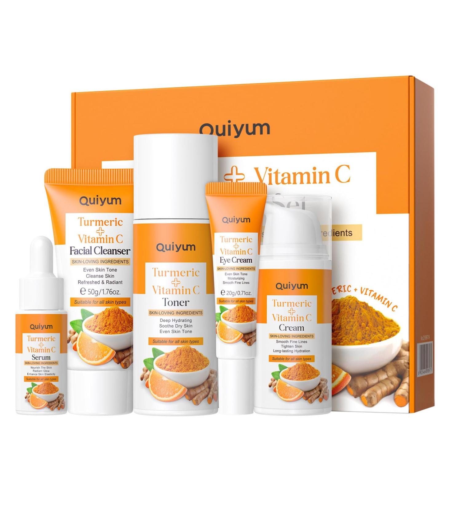 Skin Care Gift Set for Women Turmeric & Vitamin C - 5 Piece Anti Aging Skin Care Kit with Cleanser Toner Serum Eye Cream Face Cream Travel Kit - Buy Online on GoSupps.com