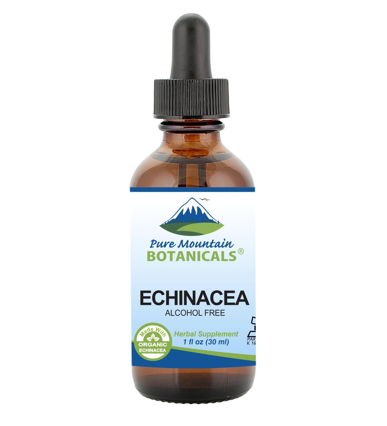 Pure Mountain Botanicals Liquid Echinacea Drops Kosher Tincture Alcohol Free Extract - 500mg Organic Echinacea -1oz Bottle - Buy Online on GoSupps.com