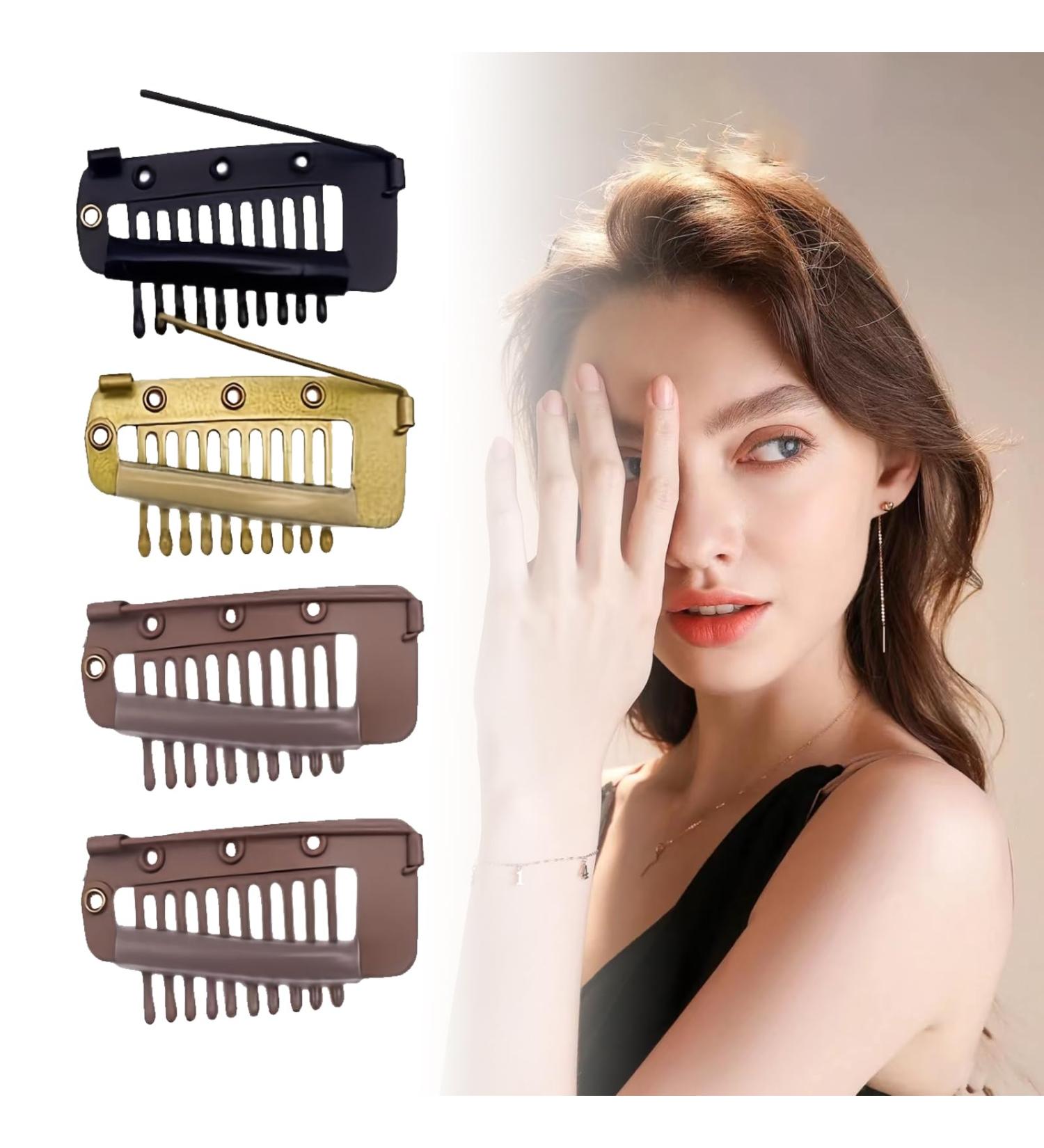 TROGN Stylish Clips with Safety Pins - 12 Pcs Teeth Strong Clips for Easy Hijab Tikka & Dupatta Setting (12Pack black+brown+gold) - Buy Online on GoSupps.com