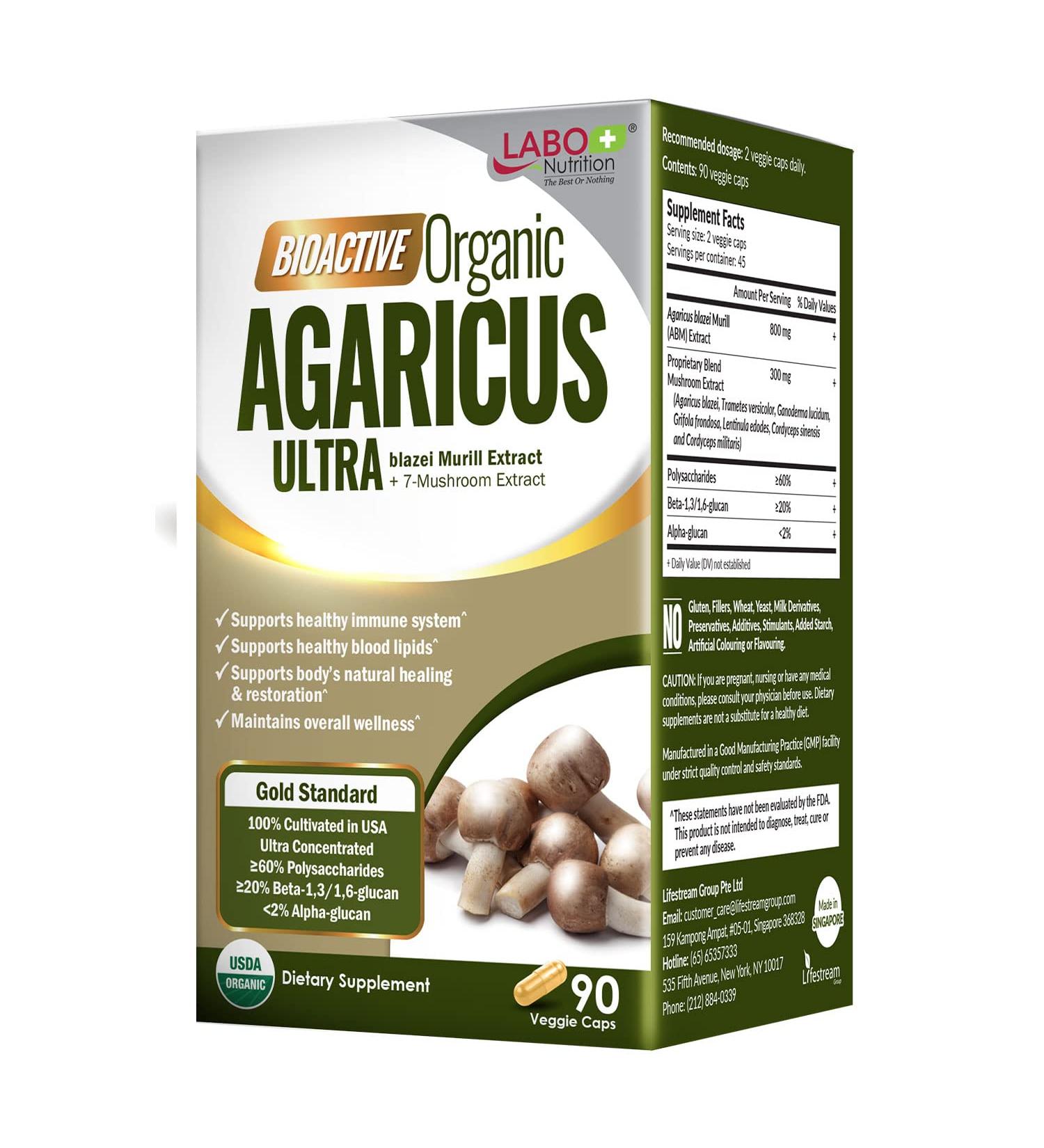 LABO Nutrition Bioactive Organic Agaricus Ultra - USDA Organic 7 Medicinal Mushroom Supplement for Advanced Immune Support - Buy Online on GoSupps.com