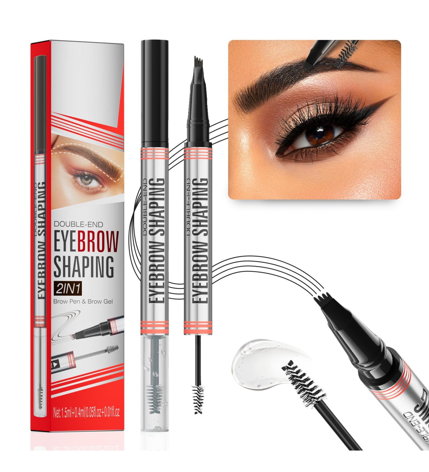DAGEDA 2-in-1 Eyebrow Pen and Eyebrow Gel Magic Eyebrow Pencil with 4 Fork Tip Waterproof Microblading Eyebrow Pen Brow Gel Long-Lasting Natural Eye Brow Pen For Defining Brows 04 Black - Buy Online on GoSupps.com
