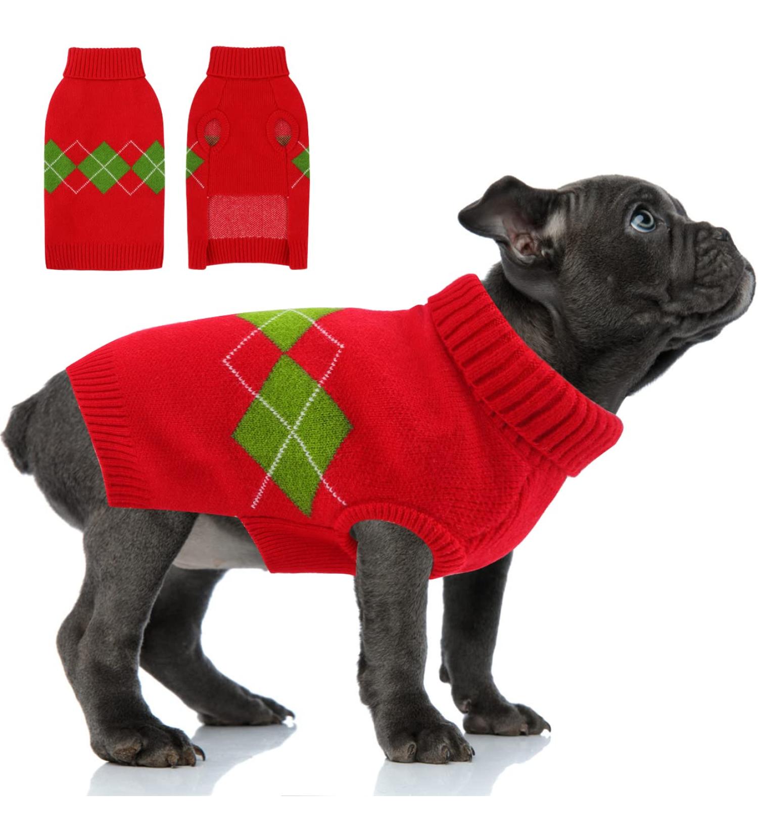 Classic Pet Sweater Roll Collar - Warm Knitted Dog & Cat Vest with Diamond Pattern | Soft Red Winter Sweater for Small Dogs & Puppies - Buy Online on GoSupps.com