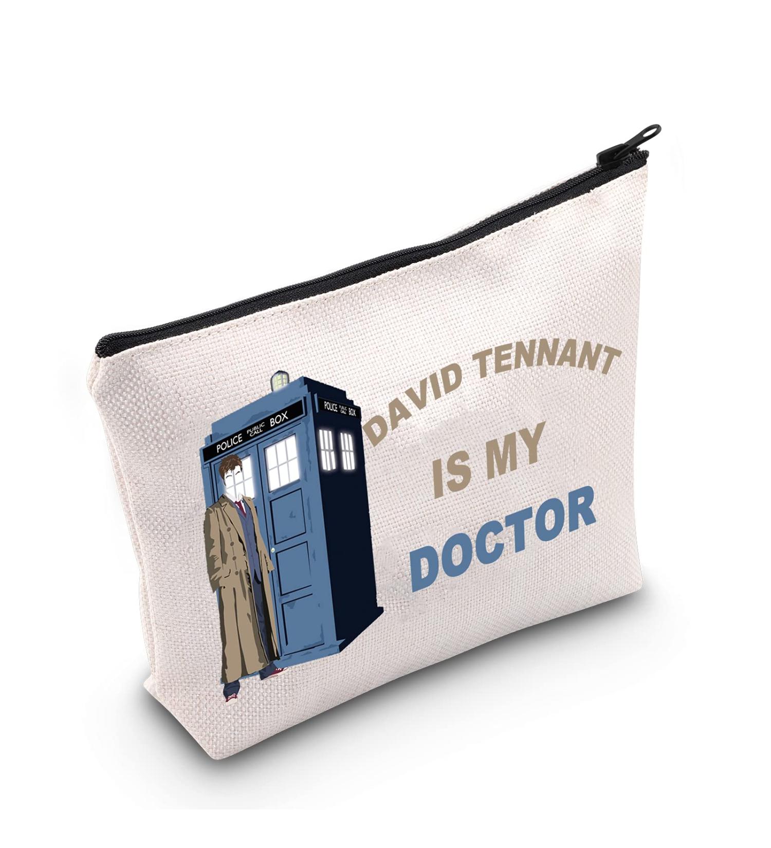 Levlo Cosmetic Bag - David Tennant Fans Gift | Makeup Bag with Zipper for Women & Girls - 'Who' TV Show Inscription - Buy Online on GoSupps.com